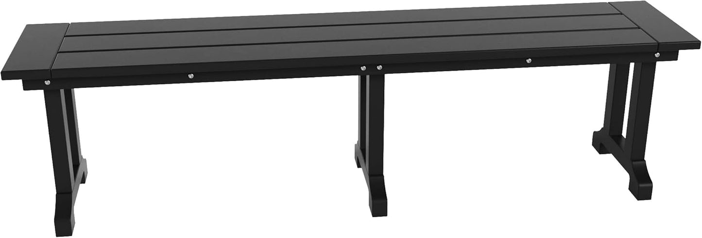 WestinTrends Malibu 65" Outdoor Dining Bench, All Weather Resistant Poly Lumber Patio Garden Bench Trestle Long Bench for Both Outdoor and Indoor, Black