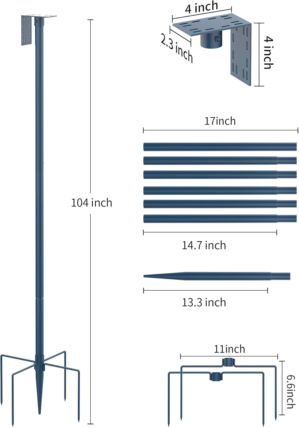 Bird Feeder Pole Stand – 104 Inch Height Feeding Station with 1-Inch Dia Heavy Duty for Hanging Feeders, Bird House Pole Mount Kit for Outdoor, Slip-Fit Connection,Blue
