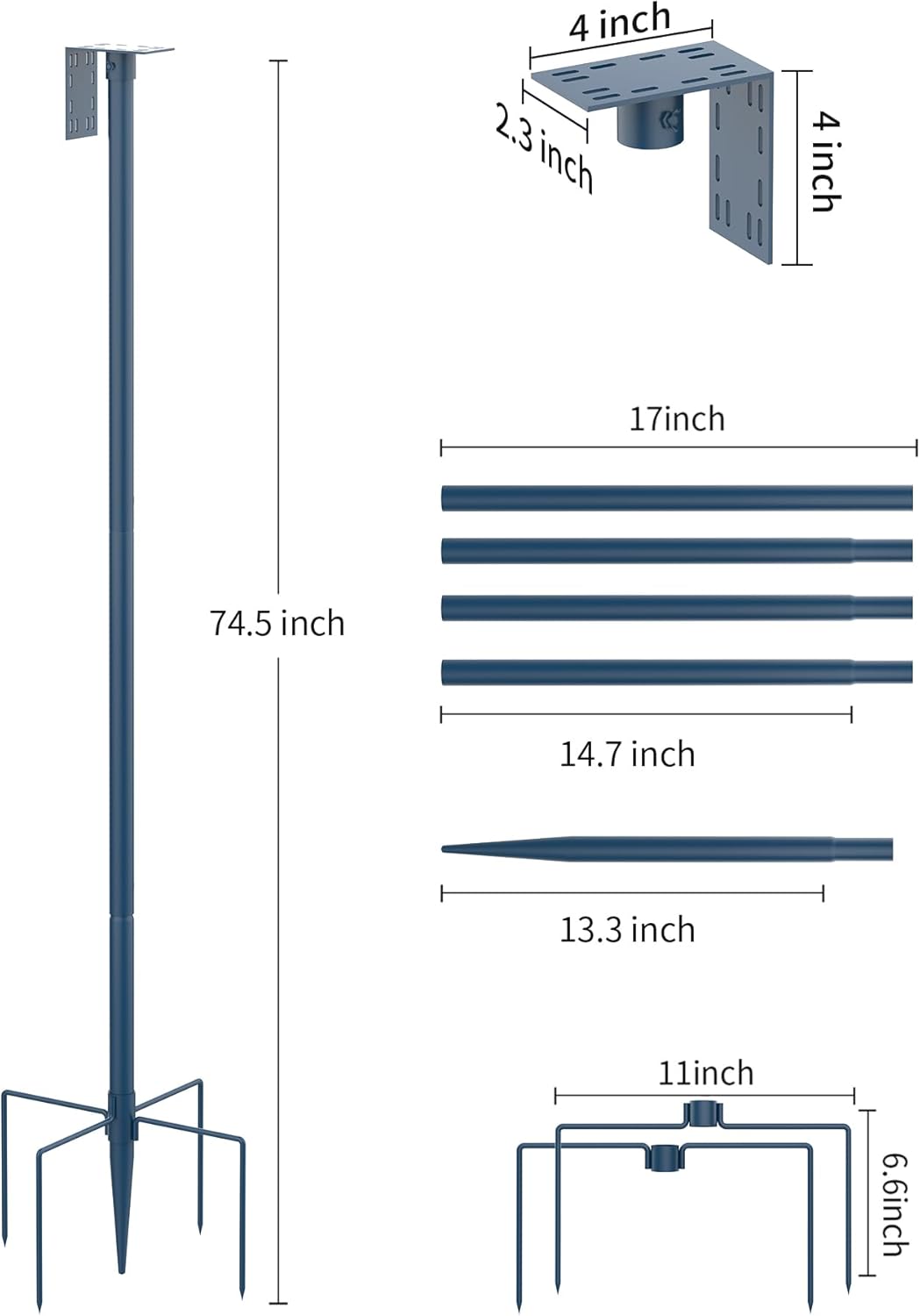 Bird Feeder Pole Stand – 74.5 Inch Height Feeding Station with 1-Inch Dia Heavy Duty for Hanging Feeders, Bird House Pole Mount Kit for Outdoor, Slip-Fit Connection,Blue