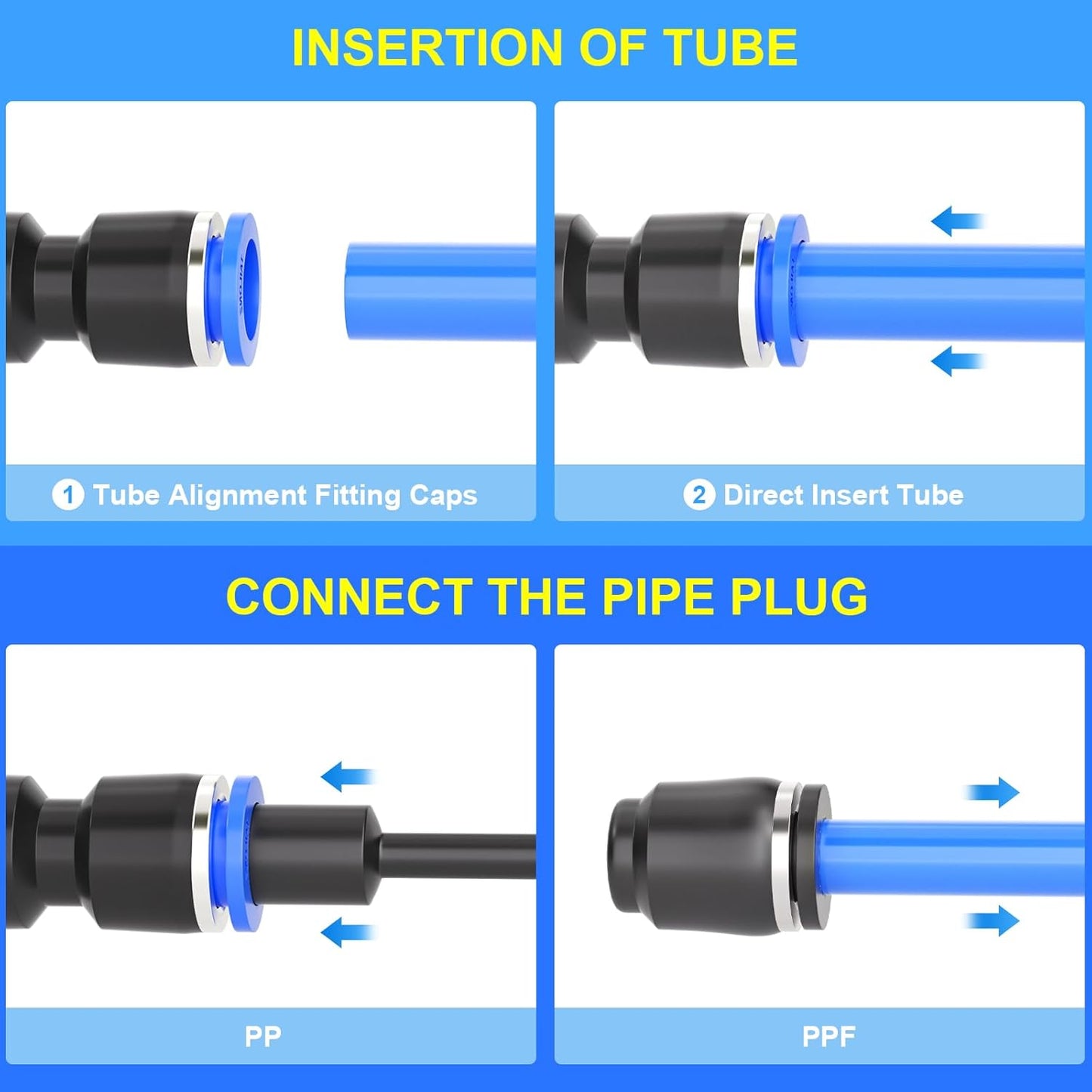 TAILONZ PNEUMATIC 5/32 Inch od Push to Connect Fittings Pneumatic Fittings Kit 10 Spliters+10 Elbows+10 tee+10 Straight+10 PPF+10 PP (60 pcs)