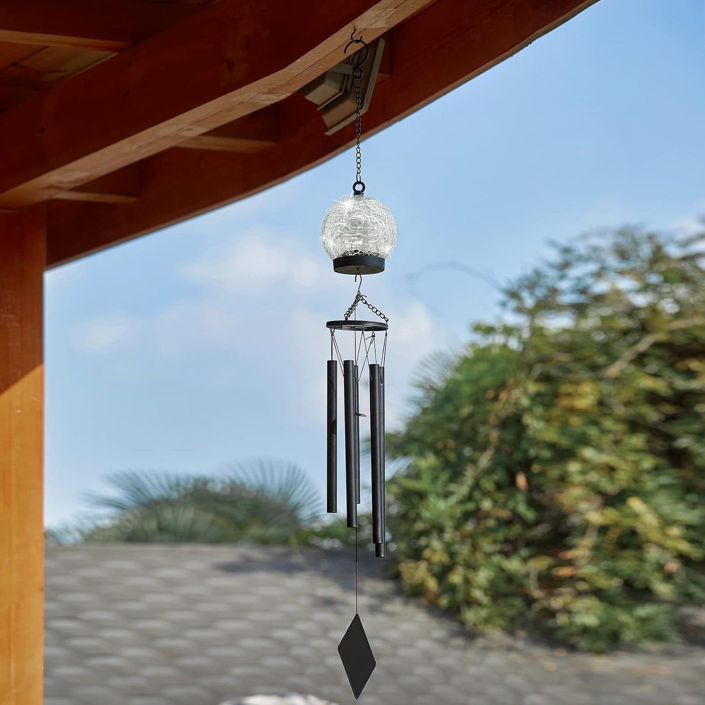 Wind Chimes Outdoor Solar Lights, 42 Inch Large Sympathy Chime 15 LED Twinkle Multi Color Crackled Glass Ball Birthday Gifts for Women Decorative Hanging in Garden, Yard, Patio, Landscape