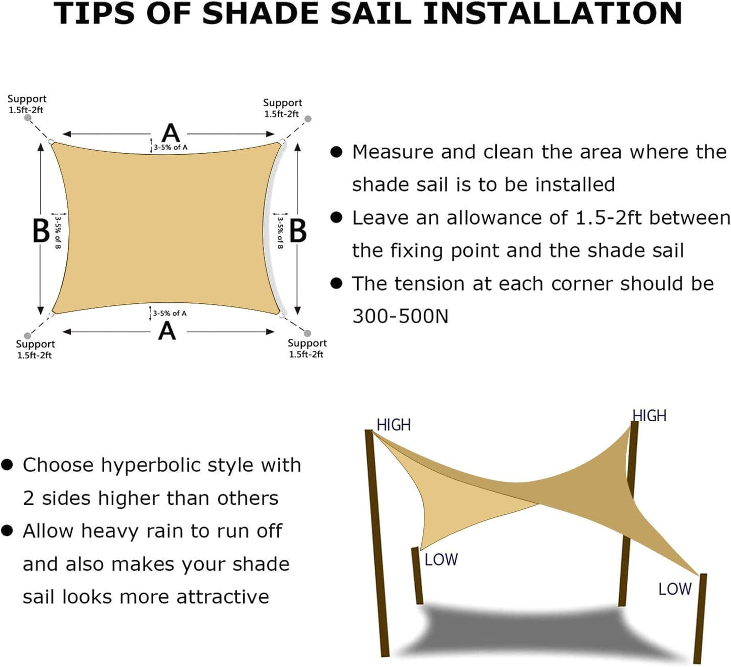 KANAGAWA 7'X12' Sand Custom Size Sun Shade Sail Rectangle UV Block Canopy Cover for Patio Backyard Lawn Garden Outdoor (Customized Available)