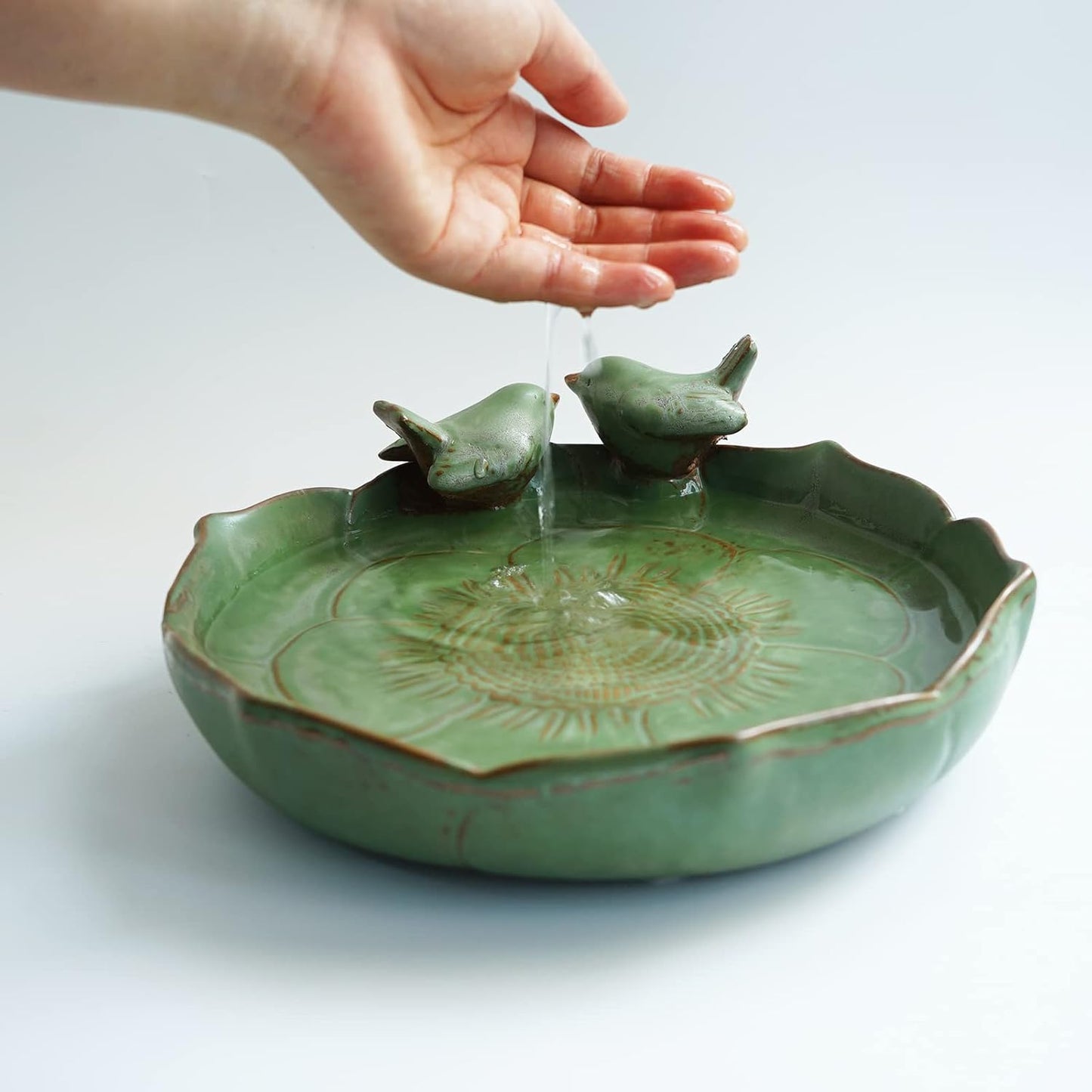Ceramic Heavy Duty Ground Wild Bird Bath Bowl or Feeder for Outdoor Garden, Bowl Only (Beige)