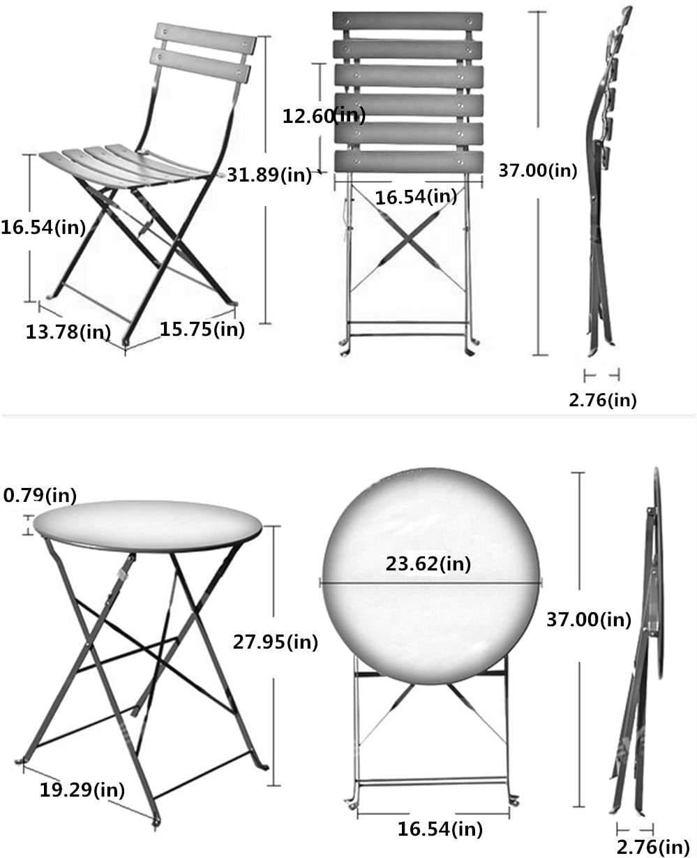 Grand patio 3-Piece Folding Bistro Set, 2 Chairs and 1 Table, Weather-Resistant Outdoor/Indoor Conversation Set for Patio, Yard, Garden -Peacock Blue