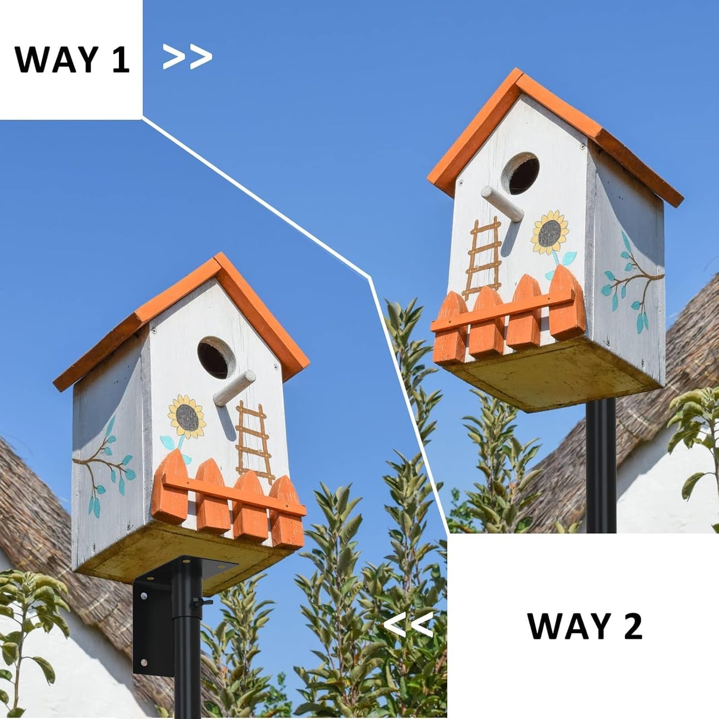 ERYTLLY Bird House Pole Mount Kit 80 Inch - Adjustable Hummingbird Bird Feeder Post Support Rod Universal Stand Set with 5 Prongs for Outdoor, Yard, Garden Decor, Black