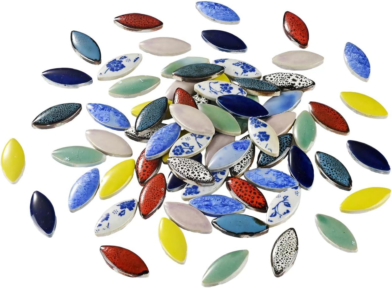 70 Pieces Petal Ceramic Tiles Mosaic Tiles, Bulk Ceramic Mosaic Pieces Stepping Stone Crafts Making Supplies for Home Outdoor Floor Vase Tabletop Decoration - Dark Blue