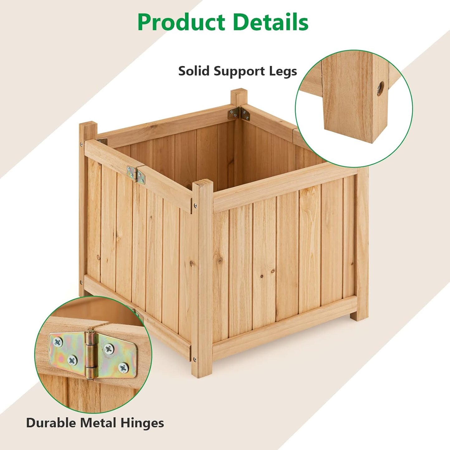 GRAFFY Raised Garden Bed, Folding Wood Planter Box w/Removable Bottom & Drainage, Indoor Outdoor Square Elevated Planter for Flower Herb Vegetable Fruit, Plant Container for Grass Lawn Patio Backyard