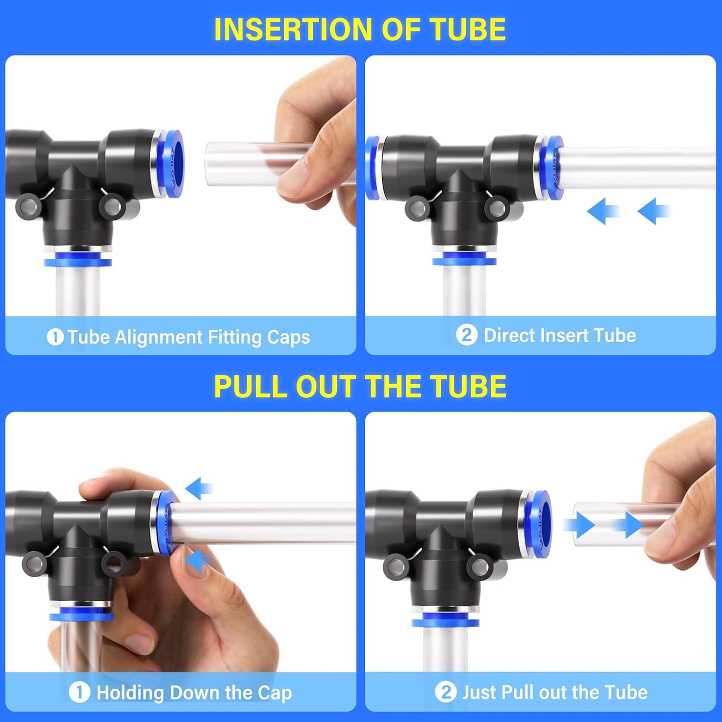 TAILONZ PNEUMATIC 1/2 Inch od Push to Connect Fittings Pneumatic Fittings Kit 2 Spliters+2 Elbows+2 tee+2 Straight (8 pcs)