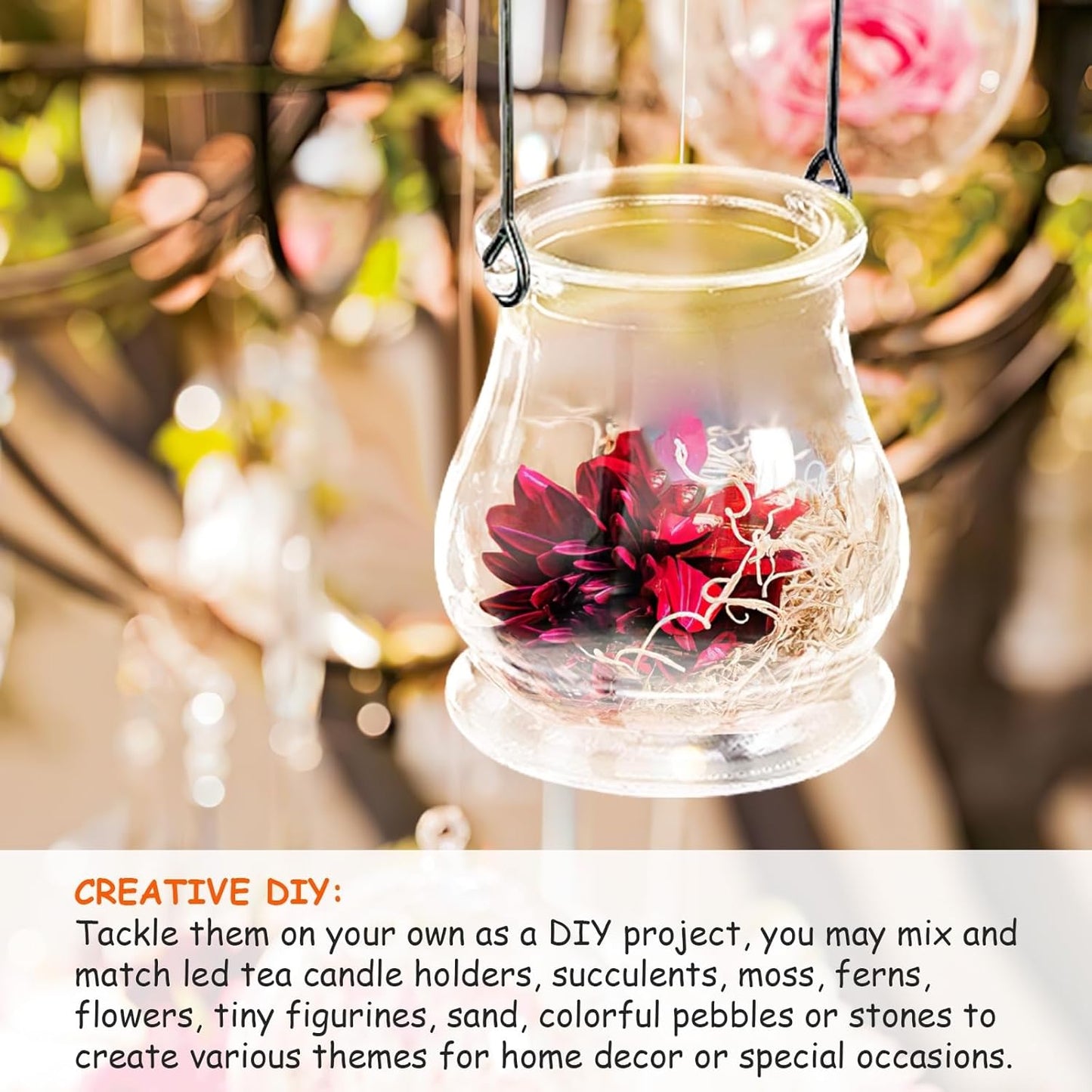 8PCS Hanging Glass Candle Holder: Hanging Glass Vase Air Plant Succulent Vase Hanger Plant Terrariums Orbs Air s for Party Wedding Centerpiece