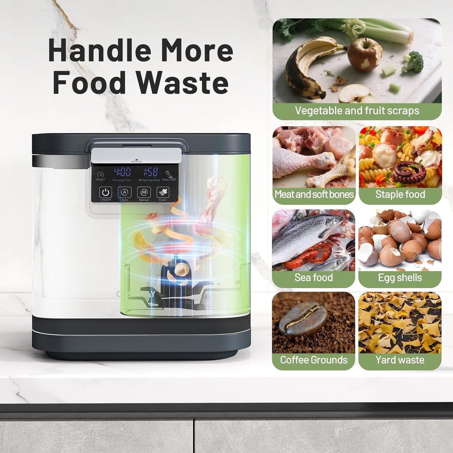 COSTWAY 4L Electric Composter for Kitchen, Smart Waste Dispenser Countertop Compost Machine w/Replaceable Filters, Auto-Cleaning, LED Display, Indoor Compost Bin, Turn Food Waste to Dry Fertilizer