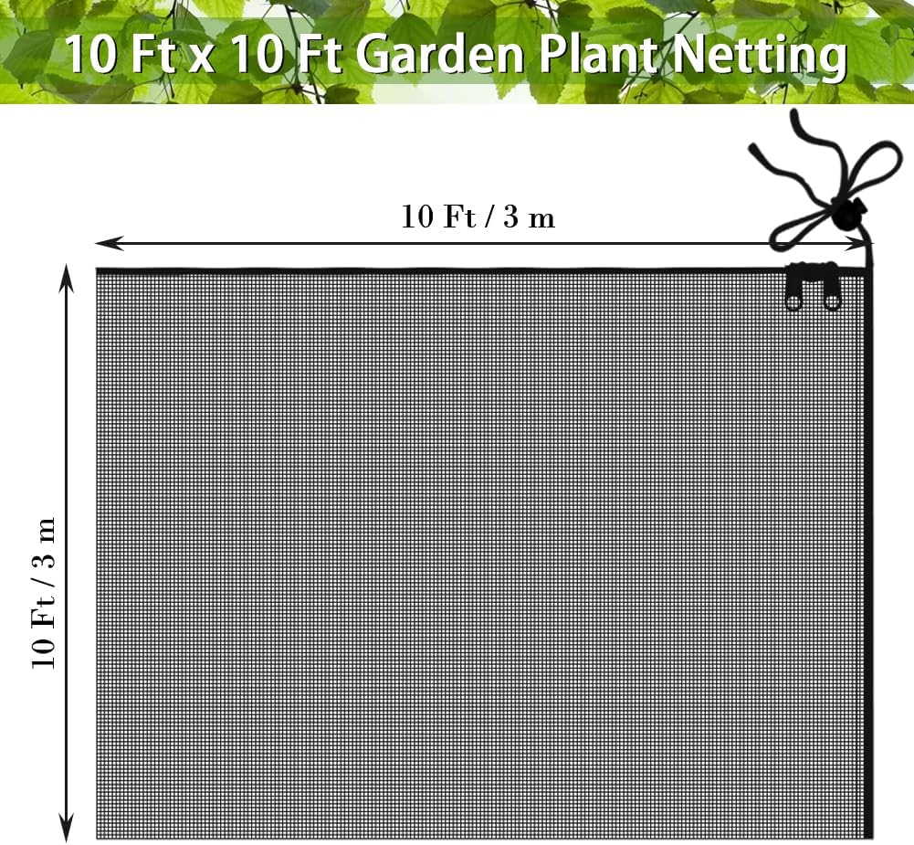 Fruit Tree Netting Covers with Zipper to Protect from Squirrels and Birds Large Netting for Fruit Trees Net Protection, Black, 10' x 10', 2 Pack