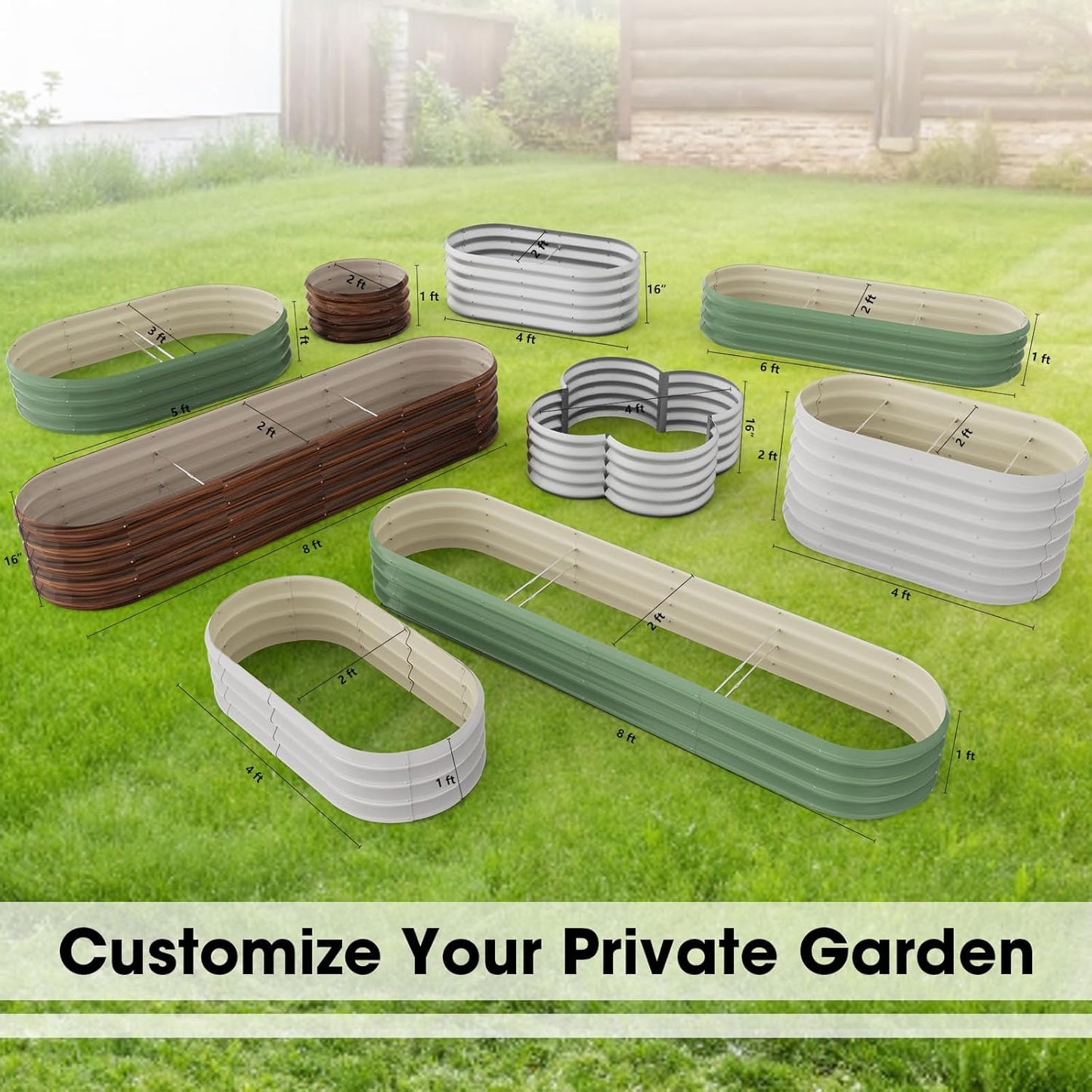 8x2x1ft Oval Galvanized Raised Garden Bed Outdoor 9-in-1 Large Metal Modular Planter Box Raised Beds for Gardening,Vegetables,Fruits,Flowers & Herbs (White)