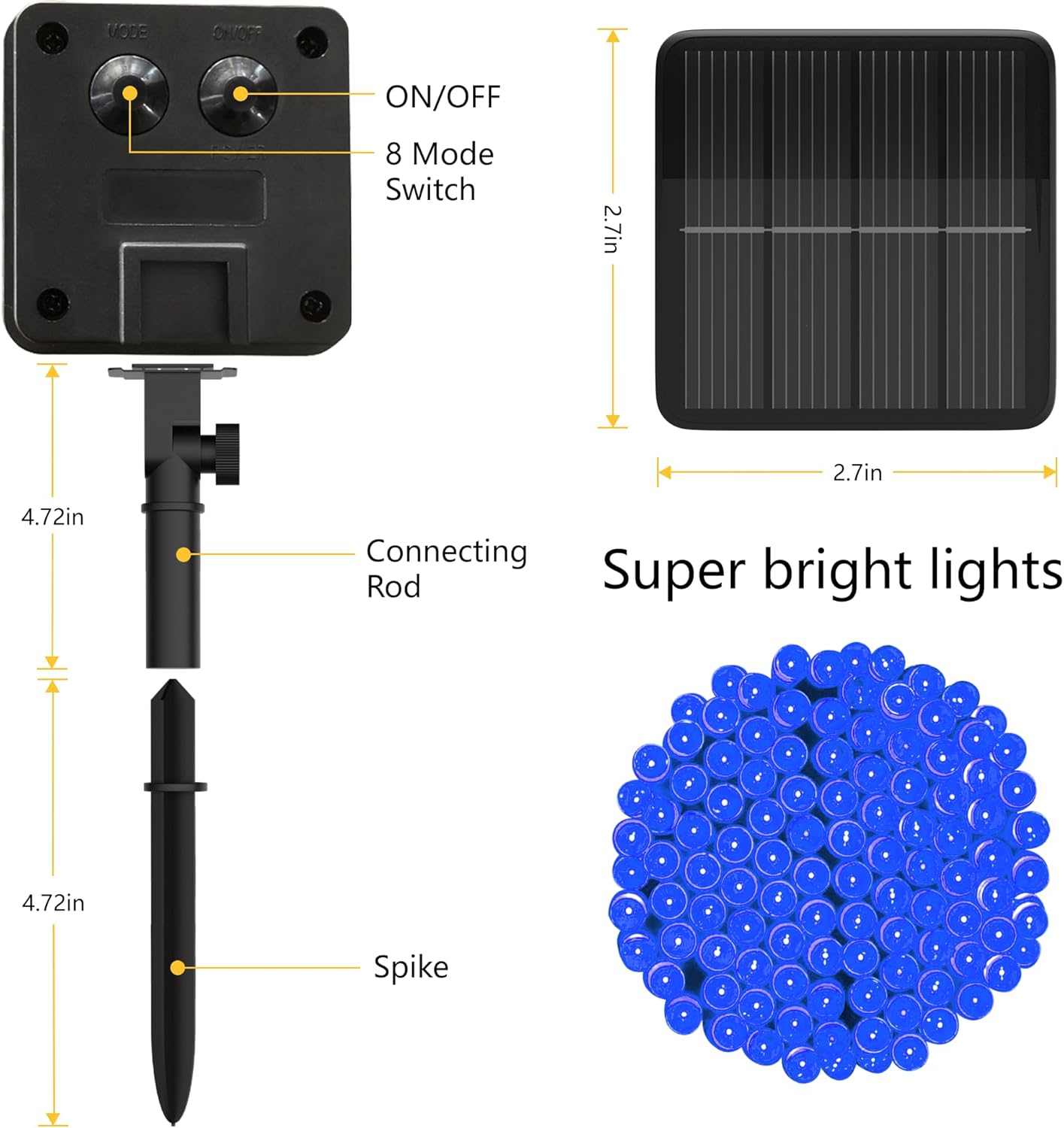 Solar String Lights for Outside, 39Ft 100 LED Solar String Lights Outdoor with 8 Modes,Solar Lights for Outside Waterproof for Yard, Fence,Balcony, Party,Christmas Tree Decorations (Blue)