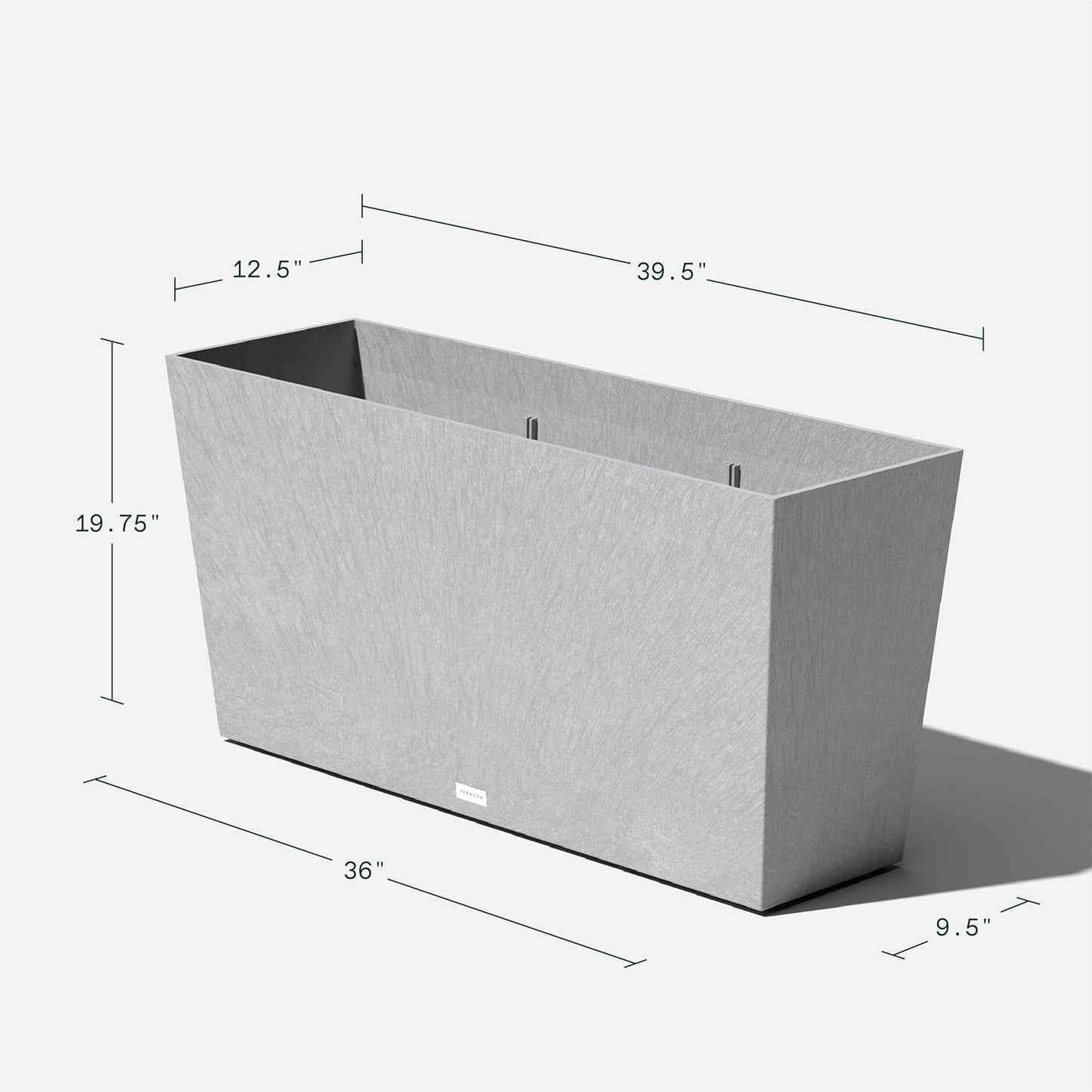 Veradek Midori Long Trough Planter (Light Grey, 39 inch - 2 Pack with 2 Saucer Trays)