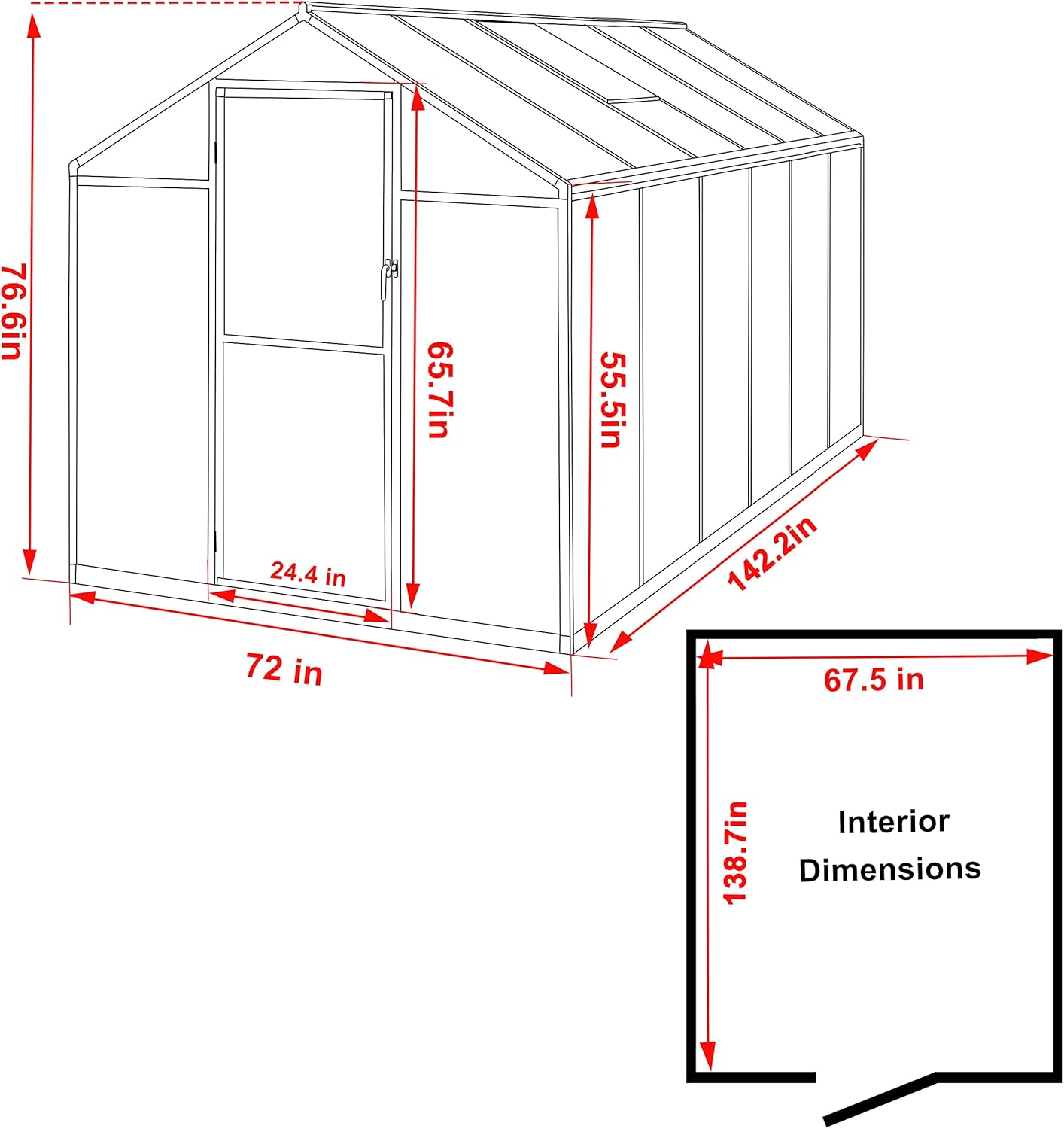 6x12 FT Polycarbonate Aluminum Greenhouse, Outdoor Walk-in Green House Kit with 2 Adjustable Roof Vents and Lockable Door, Backyard Garden in Winter, Gray