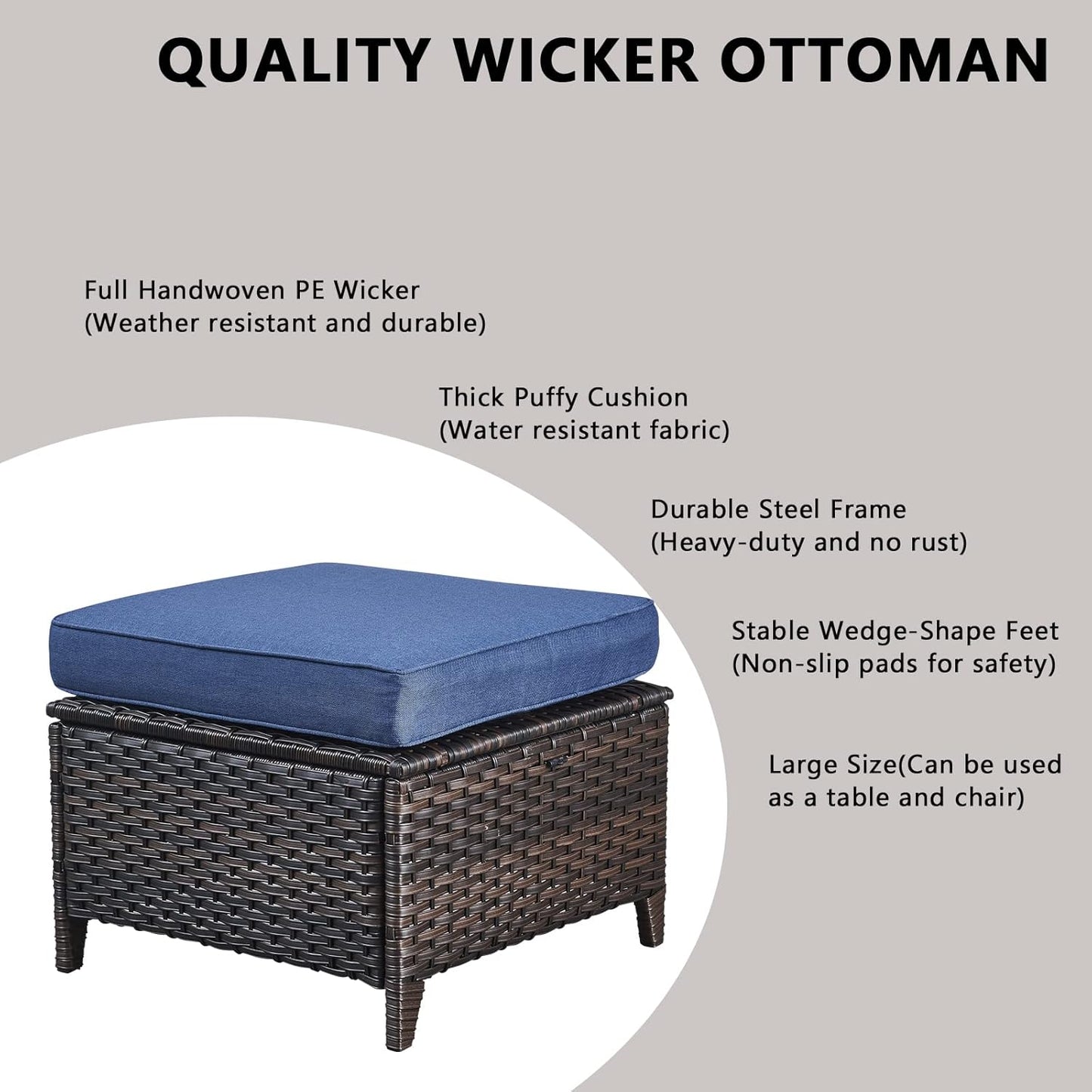 Outdoor Wicker Patio Furniture Set - 6 Piece Rattan Patio Conversation Set with 2 Rocking Swivel Chairs,2 Ottomans,1 Sofa and 1 Coffee Table for Porch Deck Backyard Garden(Brown/Blue)