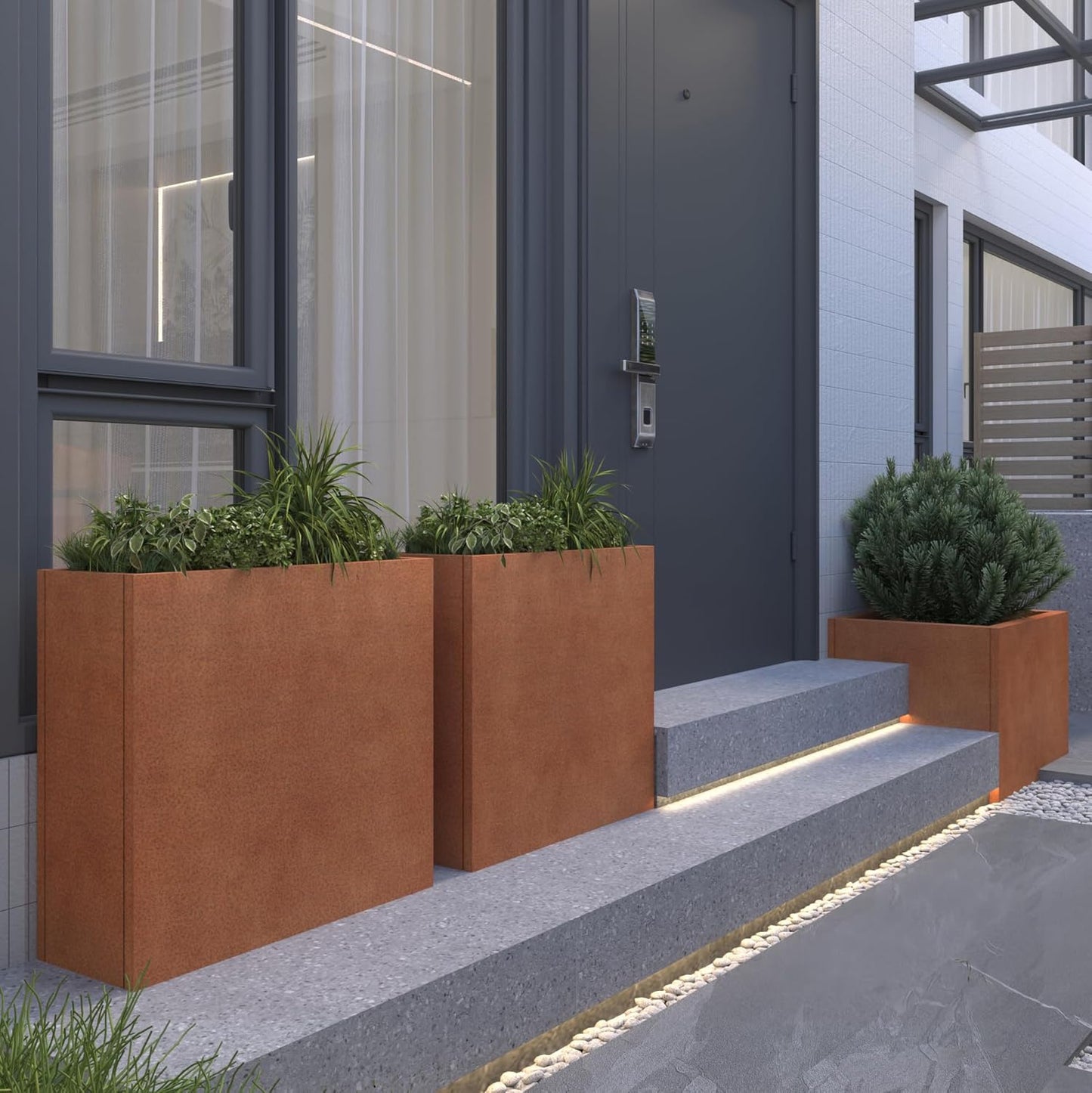 Galvanized Steel Metallic Heavy Planter for Outdoor Plants Metal Outdoor Planter Spliced Flower Box with Partitions for Outside,Indoor,Garden (Corten, 36 * 15 * 24)