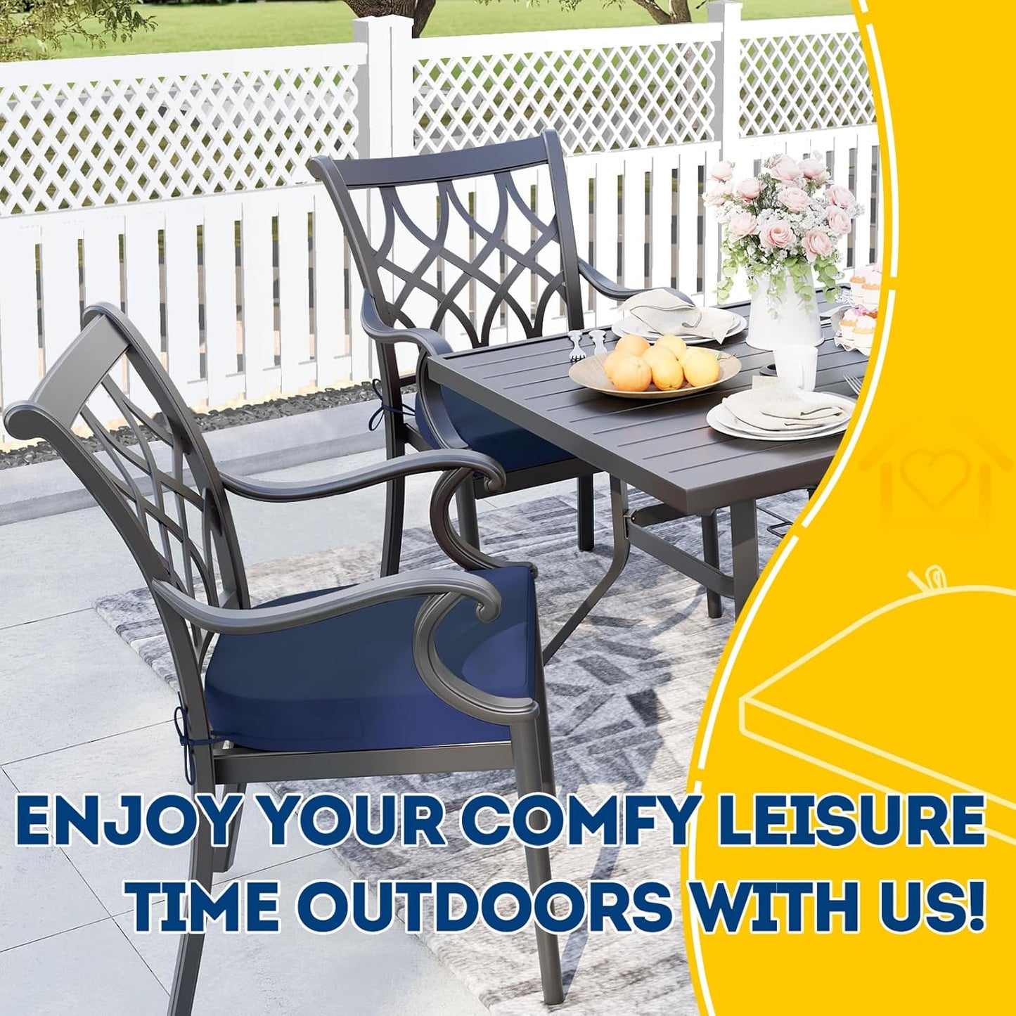 AAAAAcessories Outdoor Seat Cushions for Chairs, Waterproof, Fade-Resistant Patio Furniture Replacement Cushions, 17" x 16" x 2", Set of 2, Navy Blue