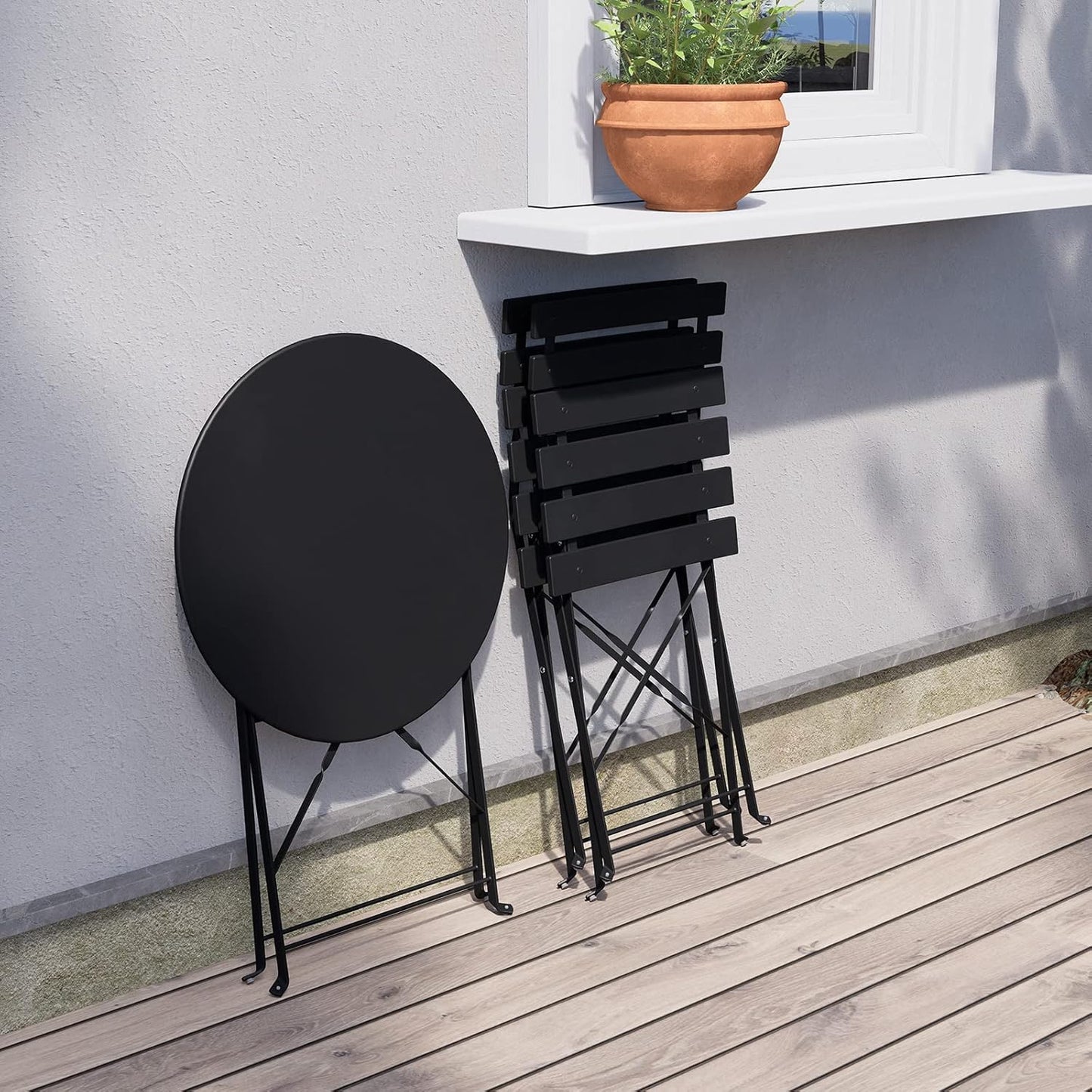 Grand patio 3-Piece Folding Bistro Set, 2 Chairs and 1 Table, Weather-Resistant Outdoor/Indoor Conversation Set for Patio, Yard, Garden-Black