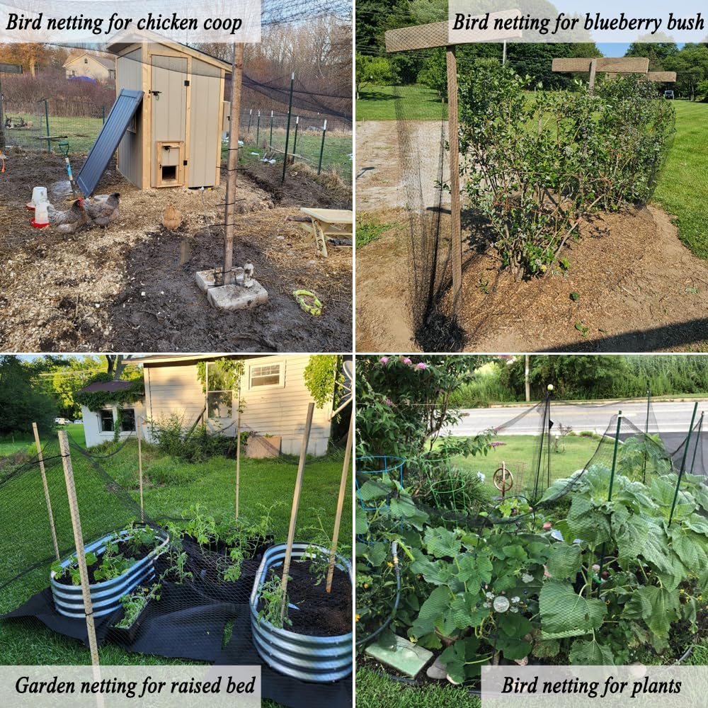 Junflying Bird Netting, 30x30 FT – 1/2" Mesh, Woven Black Netting for Garden Protection with Ties, Protects Vegetables, Fruit Trees, Blueberry Bushes & Strawberry Plants