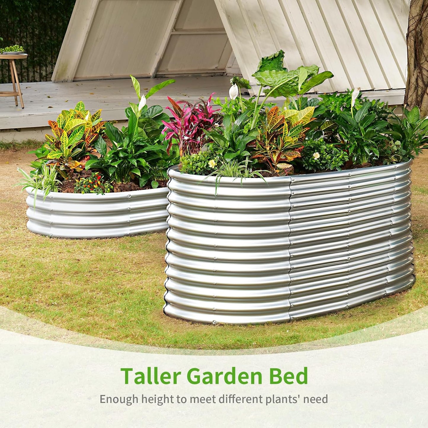 Land Guard 8x4x3ft Oval Galvanized Raised Garden Beds, Large-Capacity Metal Planter Box Outdoor, Durable Deep Raised Garden Bed 3ft Tall, Raised Beds for Gardening Vegetables, Classic Silver