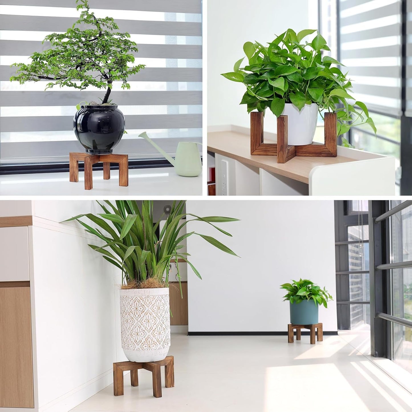 Plant Stand, Indoor/Outdoor Wood Plant Holder, Single Flower Pot Stand, Sturdy Planter Stand