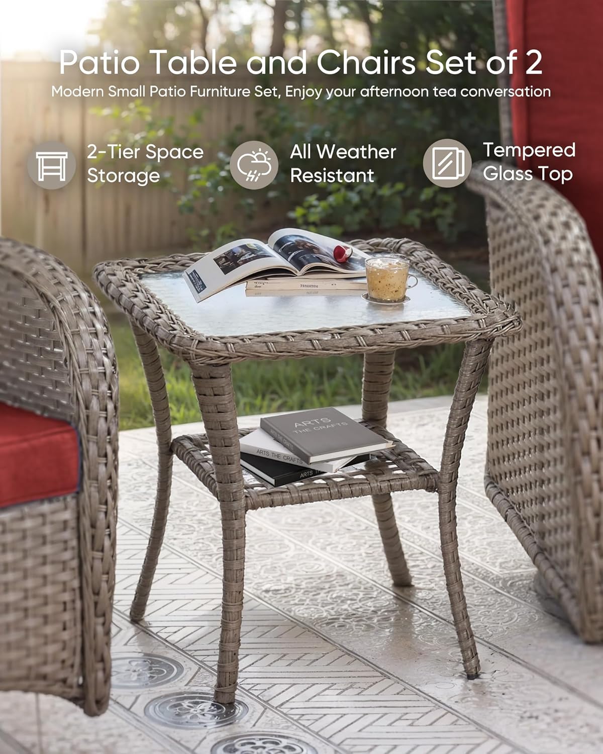 HUMMUH 6 Pieces Outdoor Patio Furniture-PE Rattan Wicker Sofa with Patio Swivel Rocking Chairs Patio Furniture for Deck Lawn Porch Balcony Poolside-Grey/Red