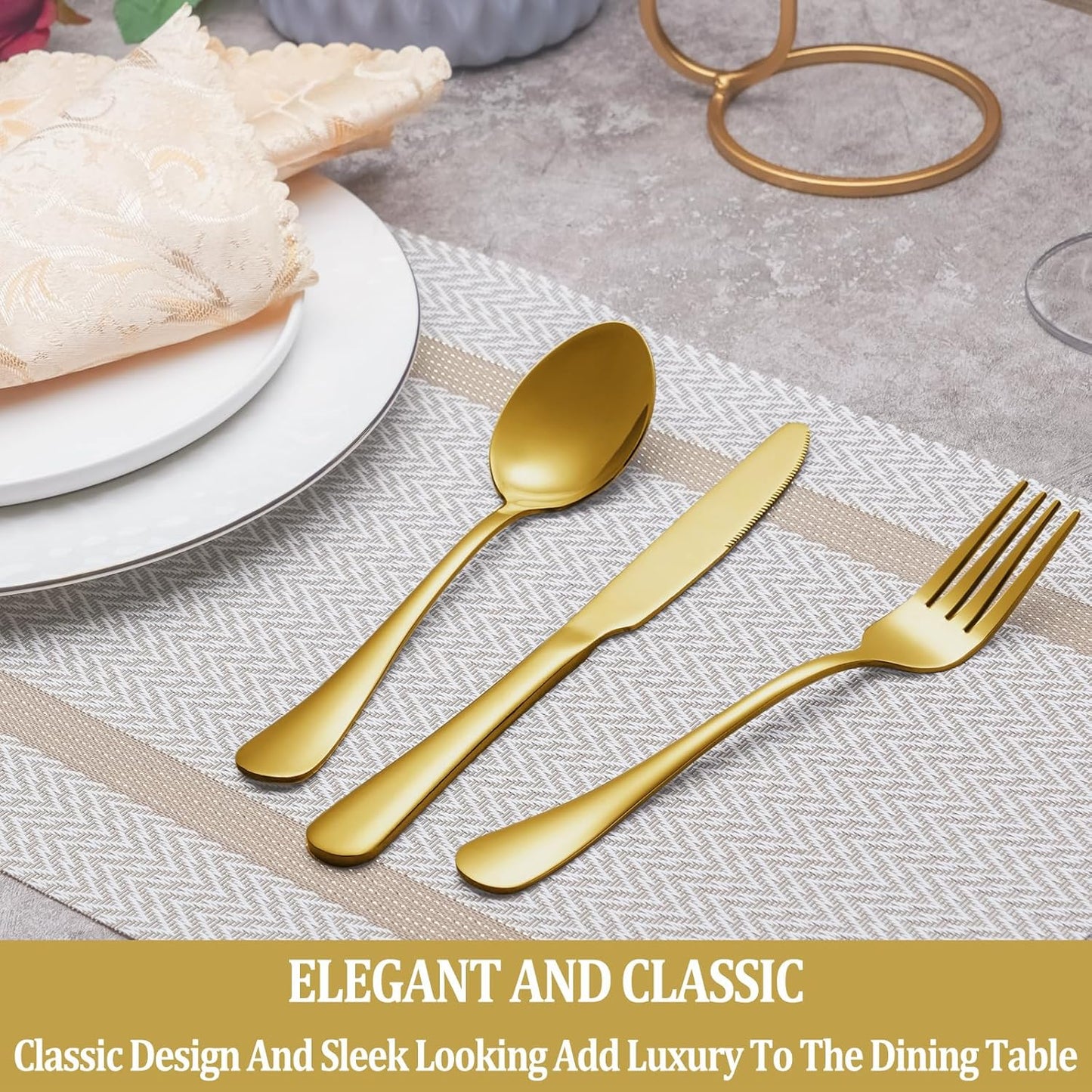 16-Piece Gold Dinner Fork Set, Stainless Steel Silverware, Mirror Polished, Dishwasher Safe - 8 Inch