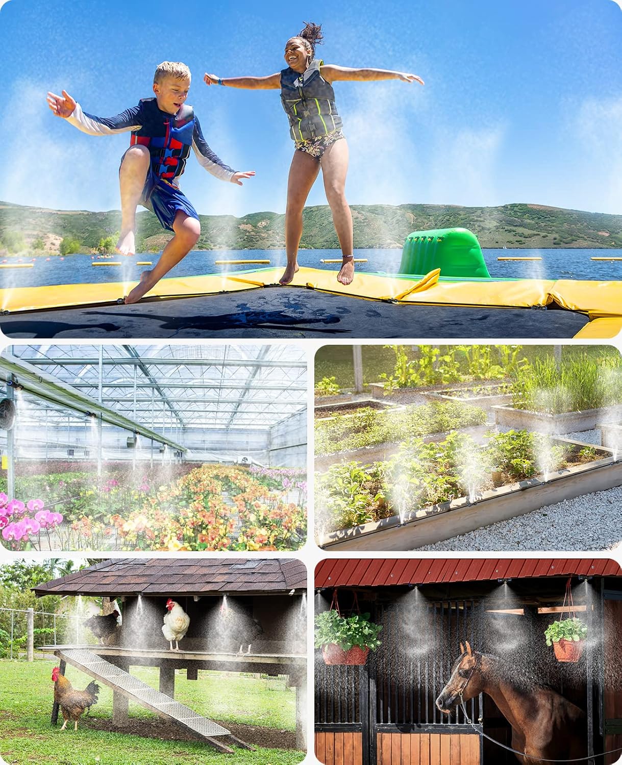 homenote Misting Cooling System 59FT (18M) Misting Line + 20 Brass Mist Nozzles + Brass Adapter(3/4") Outdoor Mister for Patio Backyard Garden Greenhouse Watering