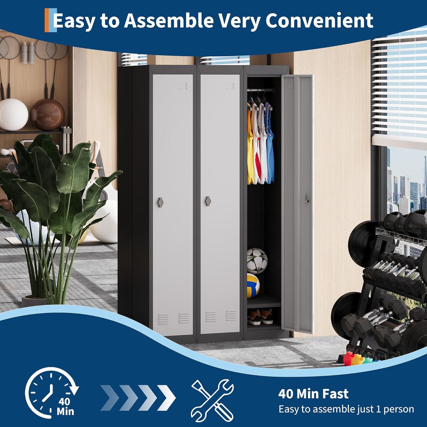 1 Door Tall Single Metal Locker, Metal Lockers for Employees with Keys, 72” Black Employee Storage Cabinet with Doors, Steel Storage Cabinets Lockable for School, Gym, Home, Office, Mudroom, Black