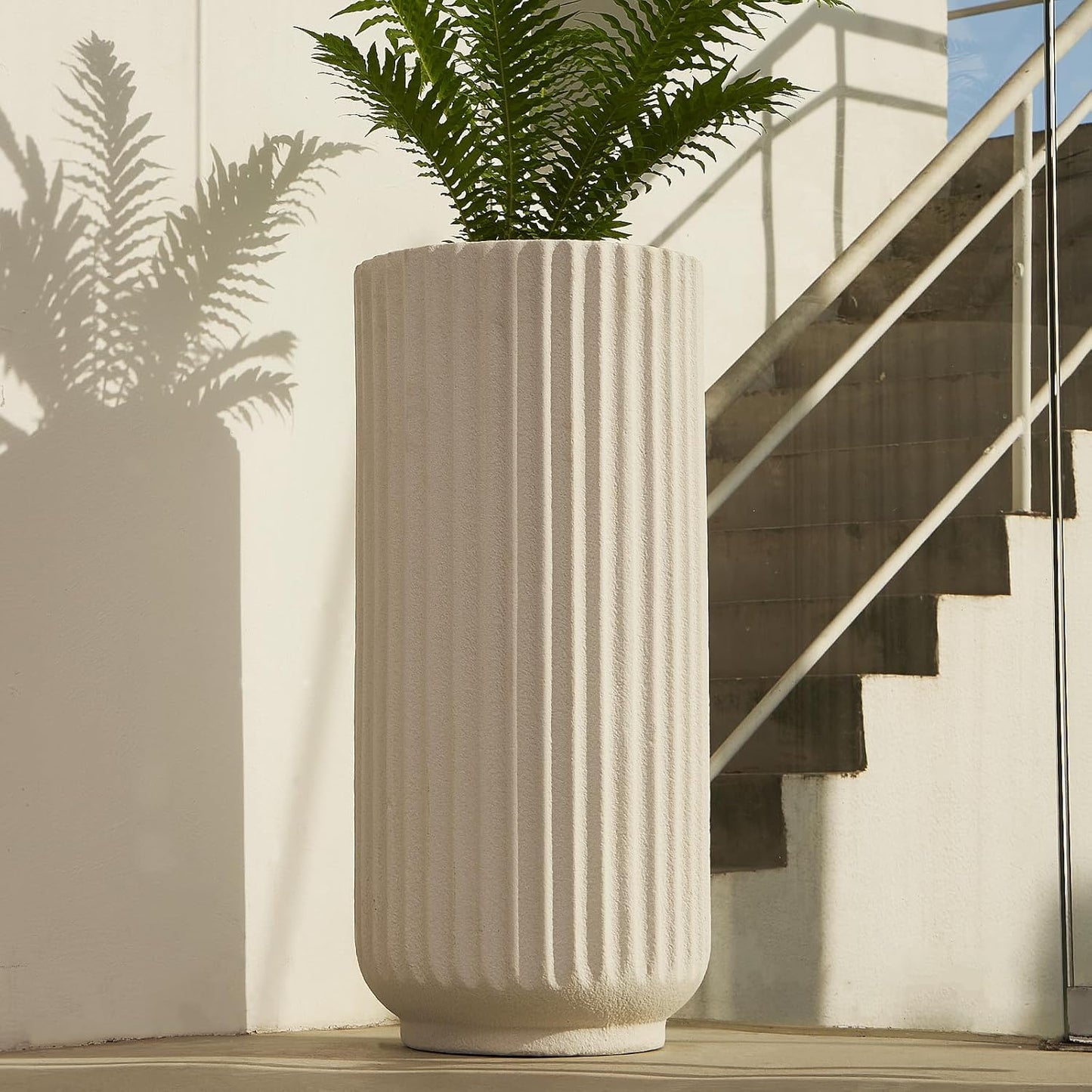 31.5 Inch Tall Roman Column Concrete Planter(14.2Dx31.5H,36 Pounds),Durable All-Weather Use with Drainage Holes,Large Tall Round Planter for Outdoor Indoor Plants
