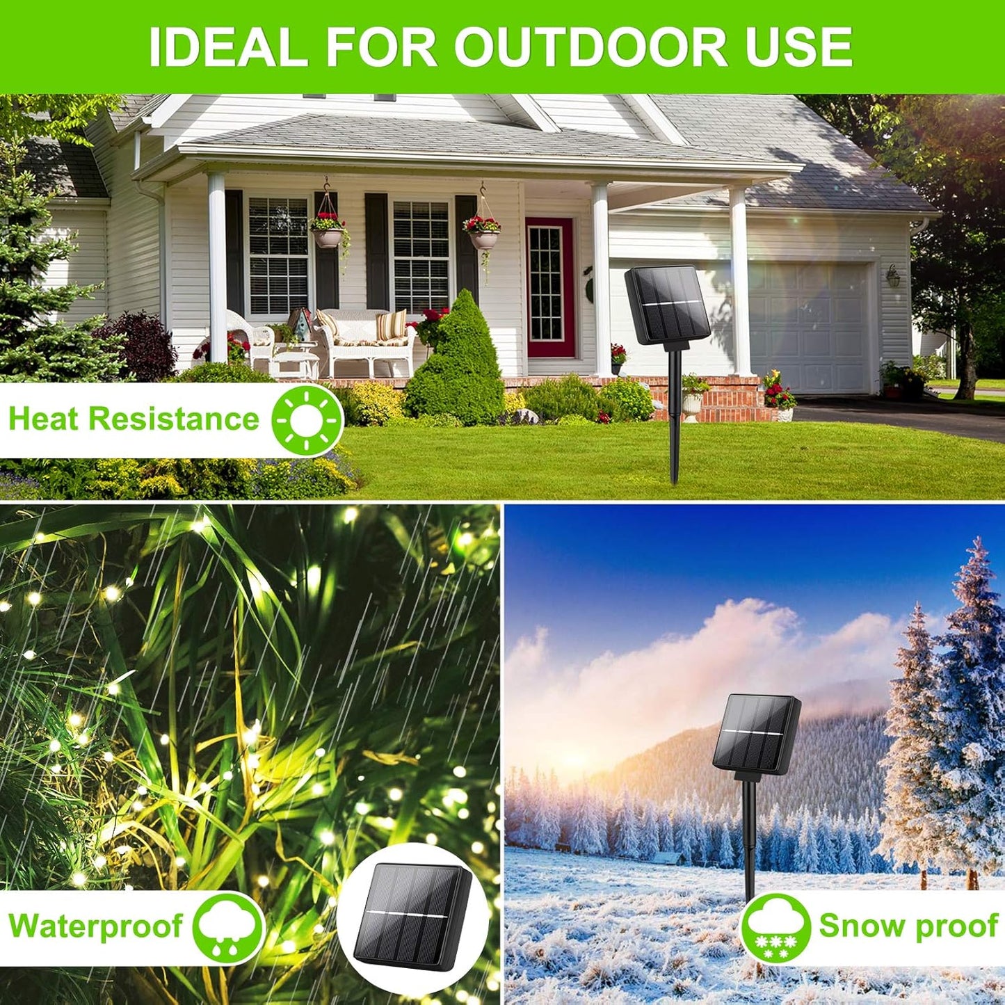 Outdoor Solar String Lights Waterproof 288Ft, 4-Pack Each 72FT 200 LED Solar Powered Fairy Lights with 8 Lighting Modes, Copper Wire Lights for Patio, Garden, Party, Wedding (Warm White)
