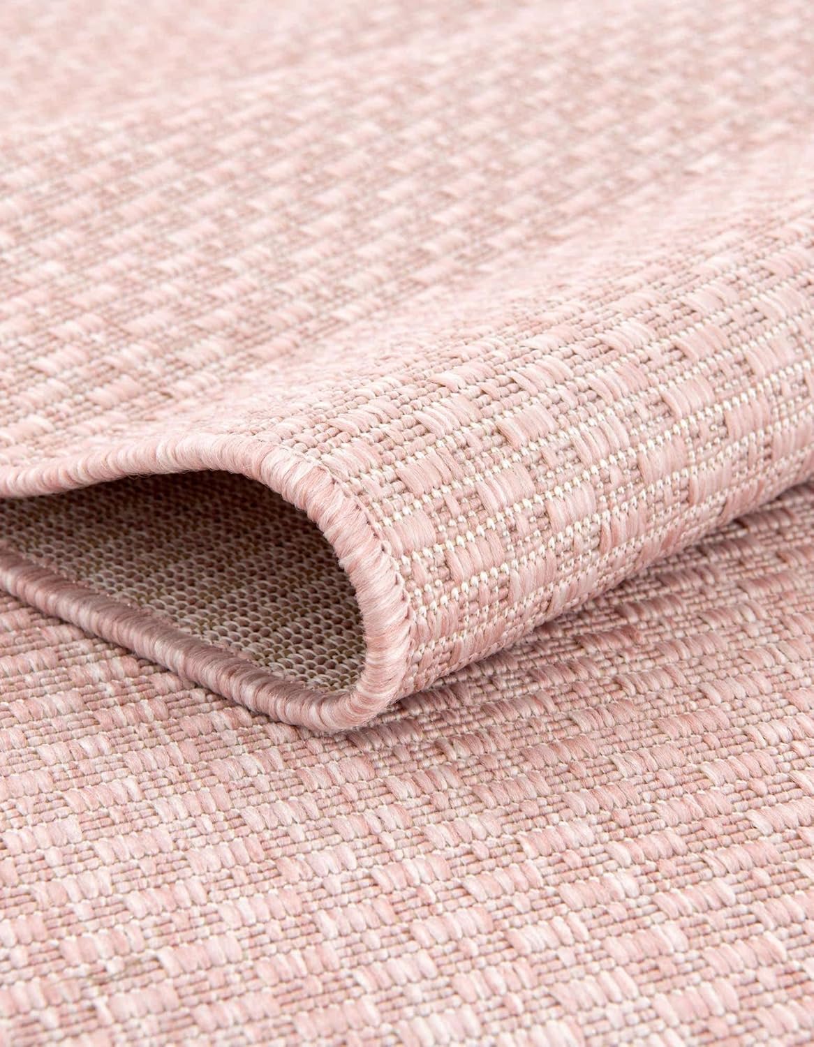 Unique Loom Collection Casual Transitional Solid Heathered Indoor/Outdoor Flatweave Area Rug (7' 10" x 10' Rectangle, Whisper Pink/Ivory)