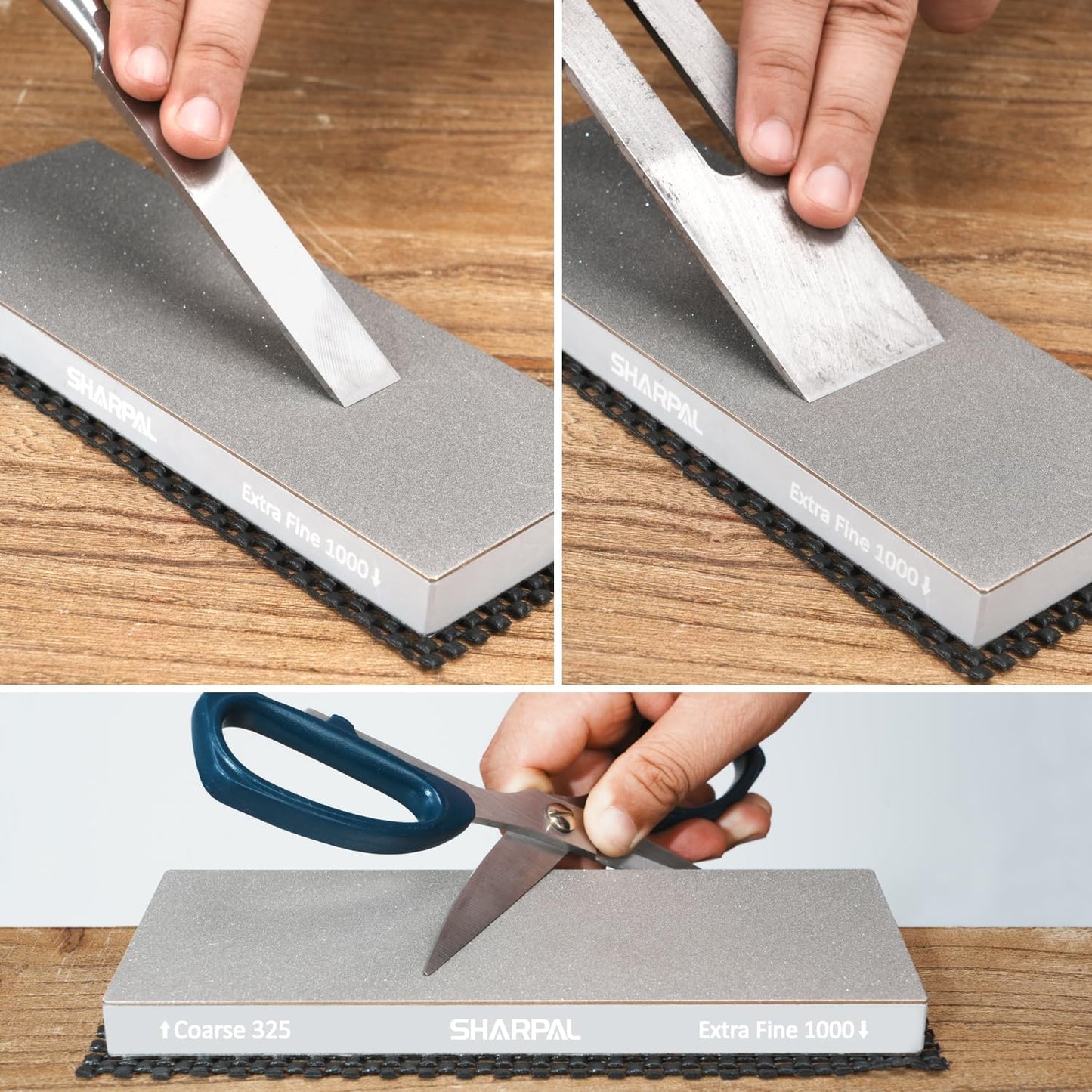 SHARPAL 168H Large 8" x 3" Dual-Grit Diamond Sharpening Stone โ Coarse 325 & Extra-Fine 1000 Grit Monocrystalline Diamond Whetstone, Professional Knife Sharpener with Anti-Slip Pad and Angle Guide