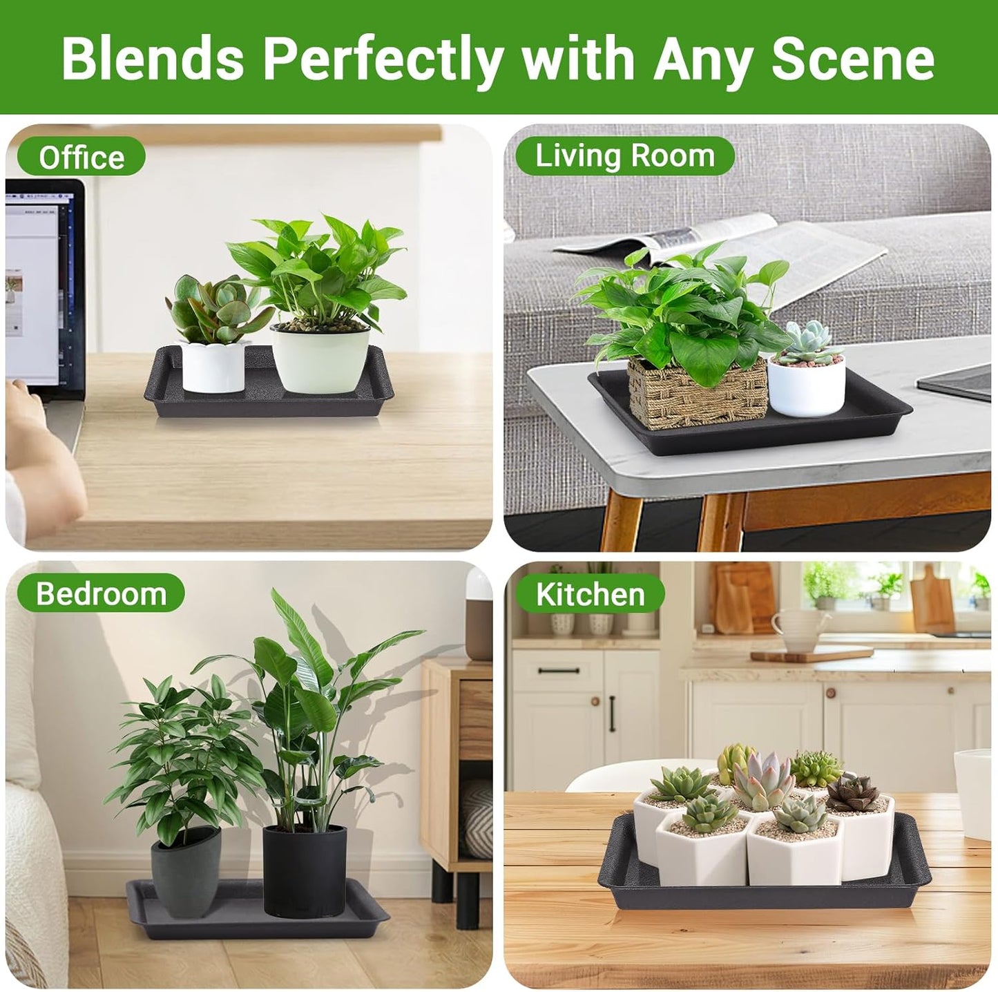 GREANER 8 Inch Humidity Tray, Black 6 PCS Plant Pot Drainage Tray, Indoor Plant Trays for Pots, Drip Trays for Potted Plants, Plastic Plant Trays for Pots, Seed Starter Growing Tray