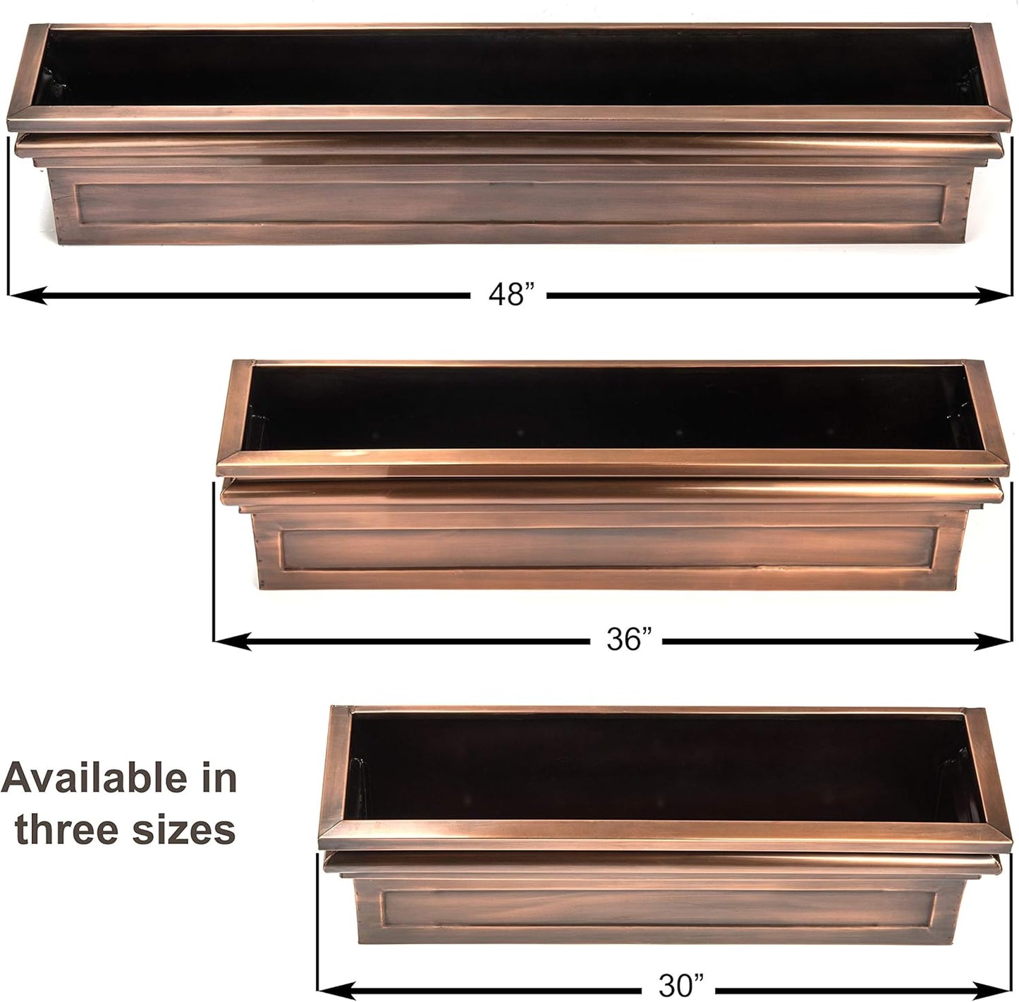 H Potter Window Planter Box Copper Flower Outdoor Plant Container for Windows Attach to House Deck Balcony Long Rectangular Shape 36 Inch GAR513A