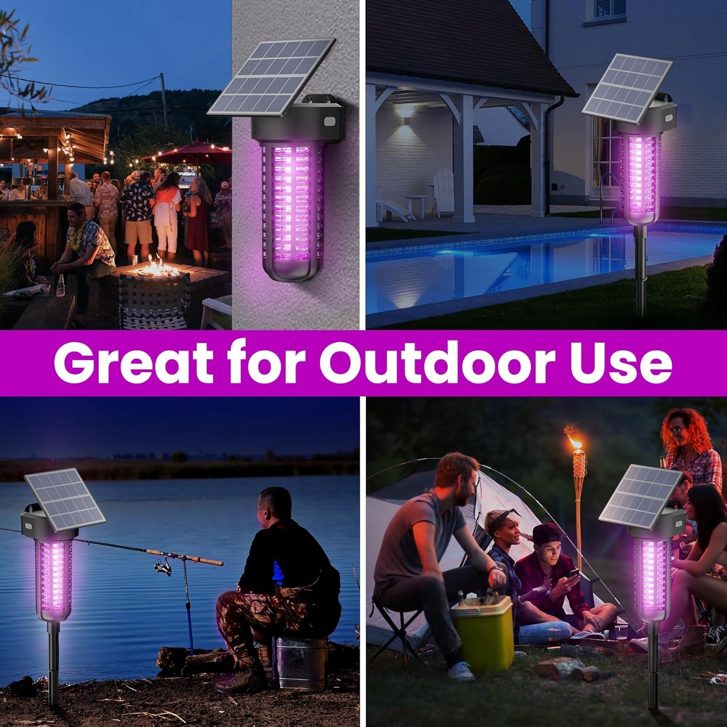 Solar Bug Zapper Outdoor 2 Pack, Garden Mosquito Zapper Waterproof & Cordless & Rechargeable & Auto On/Off,Flying Insect Zapper Mosquito Killer Lamp Catcher Decorative Light for Patio