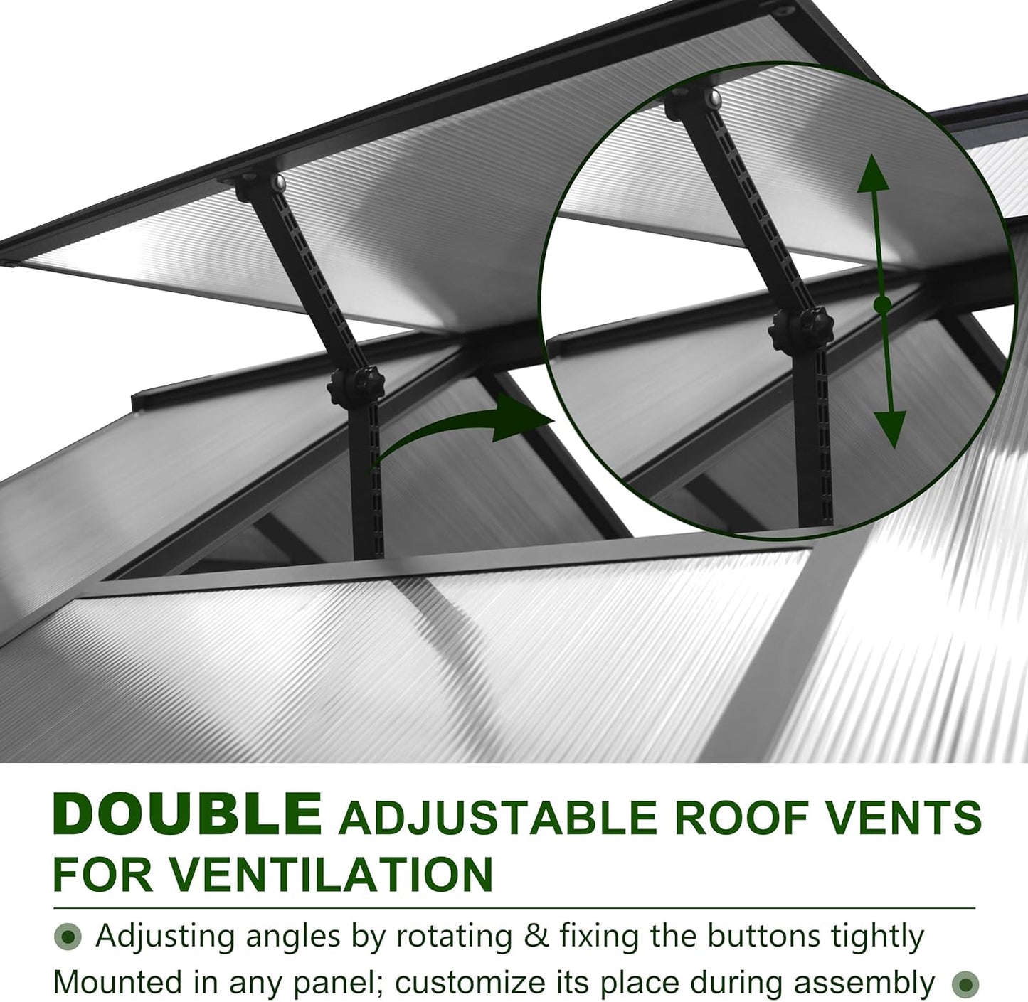 8x14 FT Green House for Outdoor, Polycarbonate Aluminum Walk-in Greenhouse Kit with Lockable Door and Adjustable Roof Vents, Backyard Garden in Winter, Gray