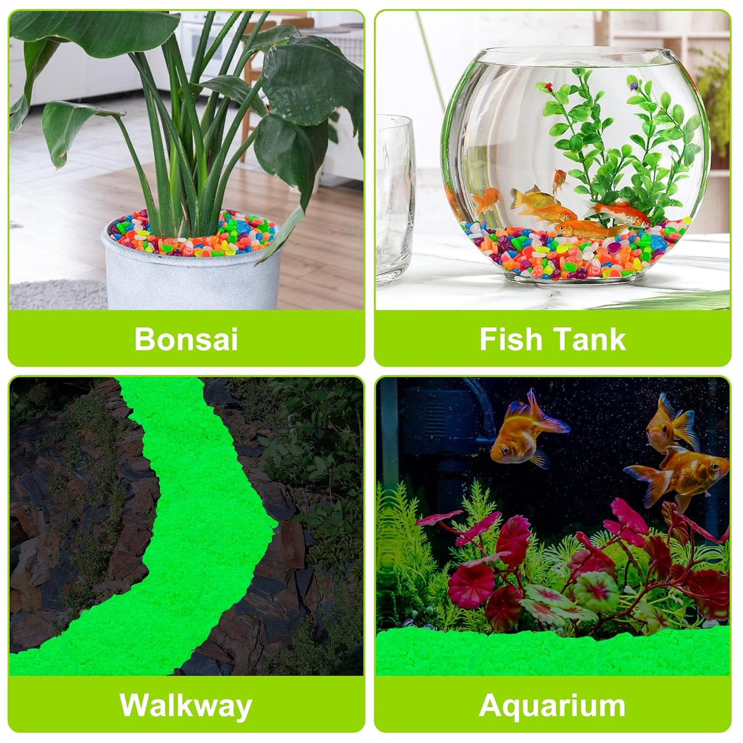 3000pc Glow in Dark Pebbles Glowing Rocks for Garden Outdoor Glow in The Dark Garden Stones Green Fish Tank Rocks Aquarium Rocks Glowing Rocks Outdoor for Driveway Walkway,Green