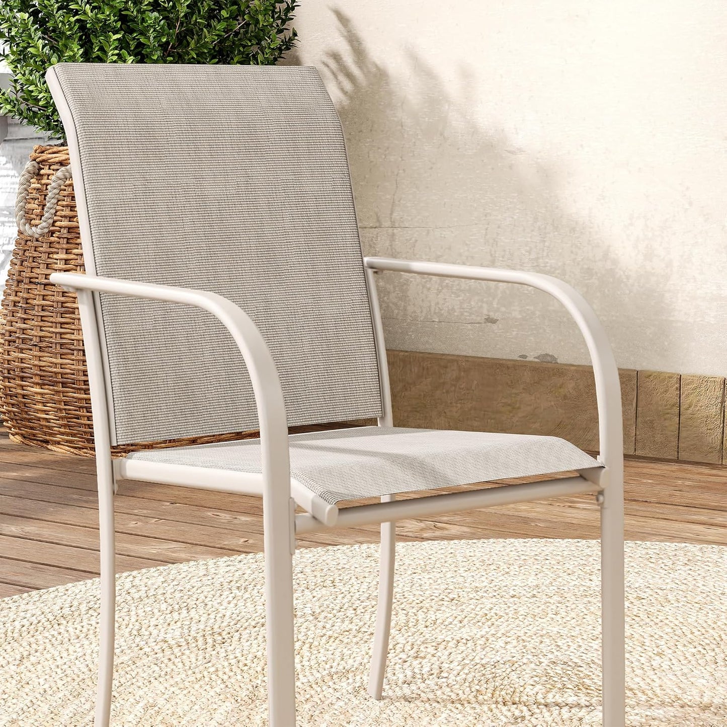 VICLLAX 11 Pieces Patio Dining Set for 10, Outdoor Furniture Set Includes 60" Round Outdoor Table and 10 Lawn Stackable Chairs, Sandshell Color Tabletop and Fabric