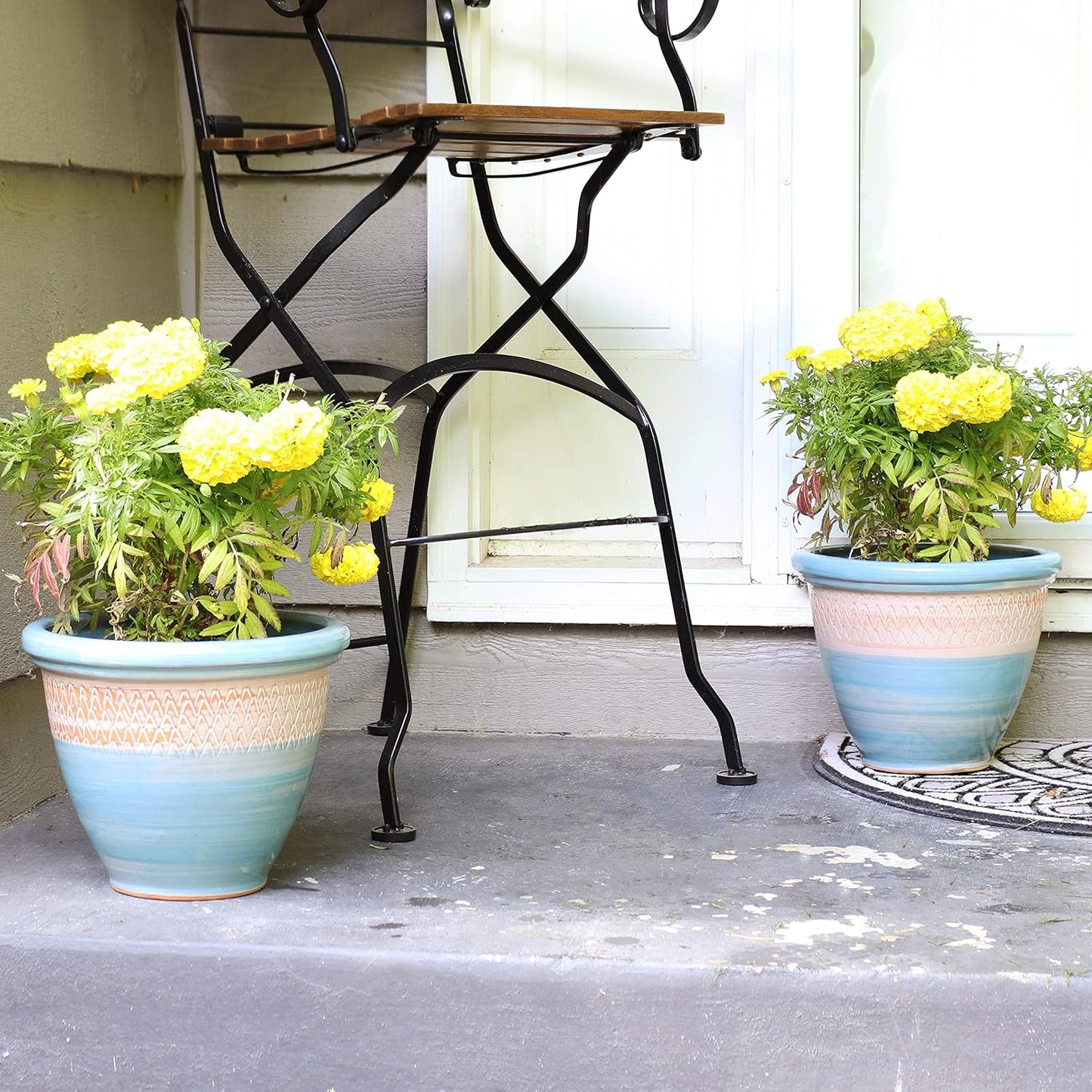 Sunnydaze Purlieu 12-Inch Outdoor/Indoor Ceramic Planters - Set of 2 -Shoreline