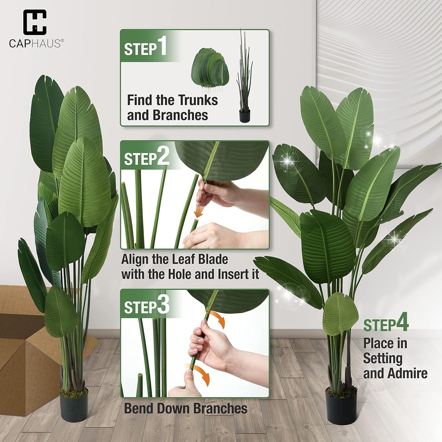 CAPHAUS 7 Feet Artificial Bird of Paradise, 84 Inch with 17 Trunks, Premium UV Resistant Lifelike Fake Plant in Pot with Dried Moss for Office, Indoor/Outdoor Use & Tropical Home Décor