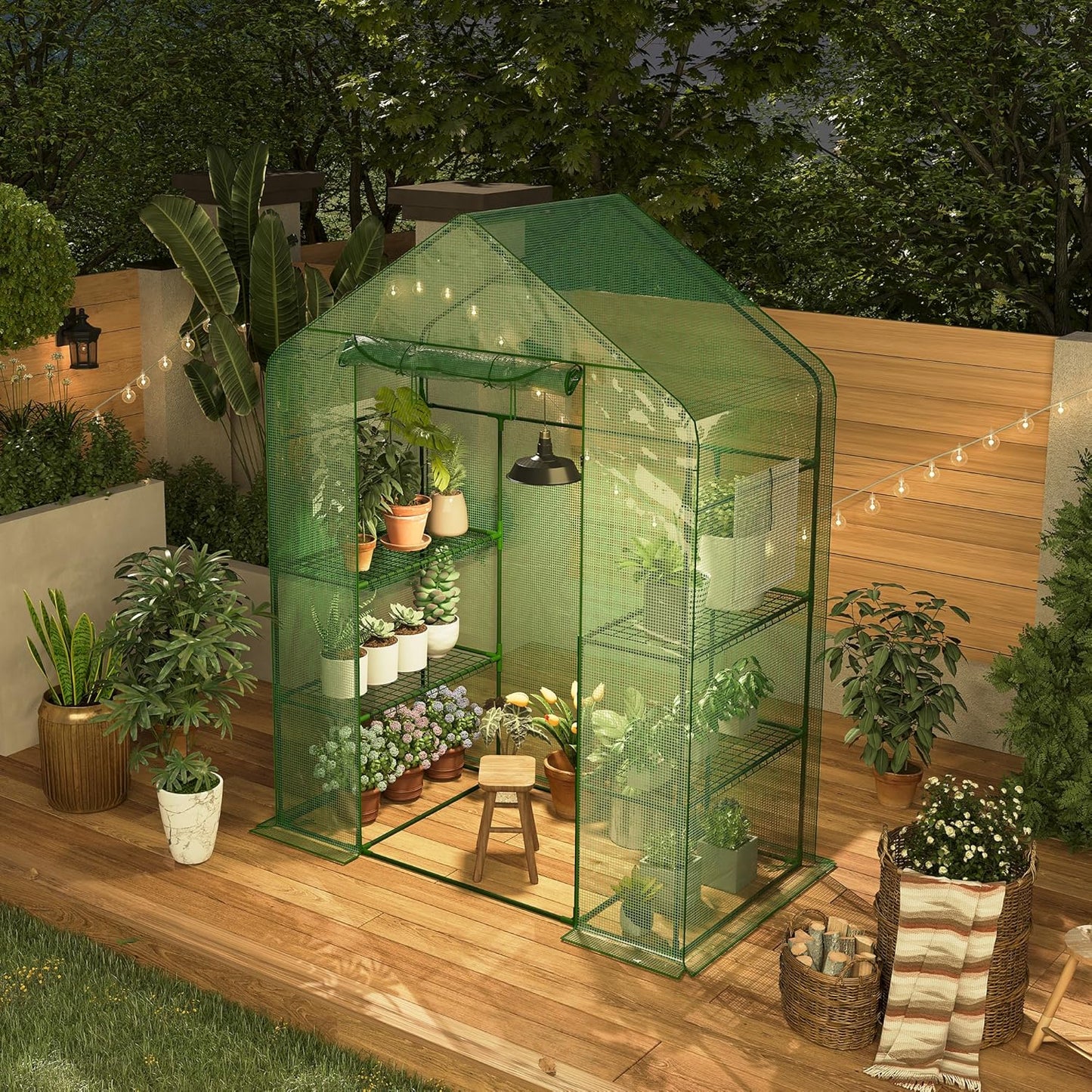 Greenhouse, 57 x 29 x 76'' Greenhouses for Outdoors, Durable Green House Kit with Window, Thicken PE Cover, 3 Tiers 12 Shelves, Portalbe Walk in Green Houses for Indoor Backyard Outside