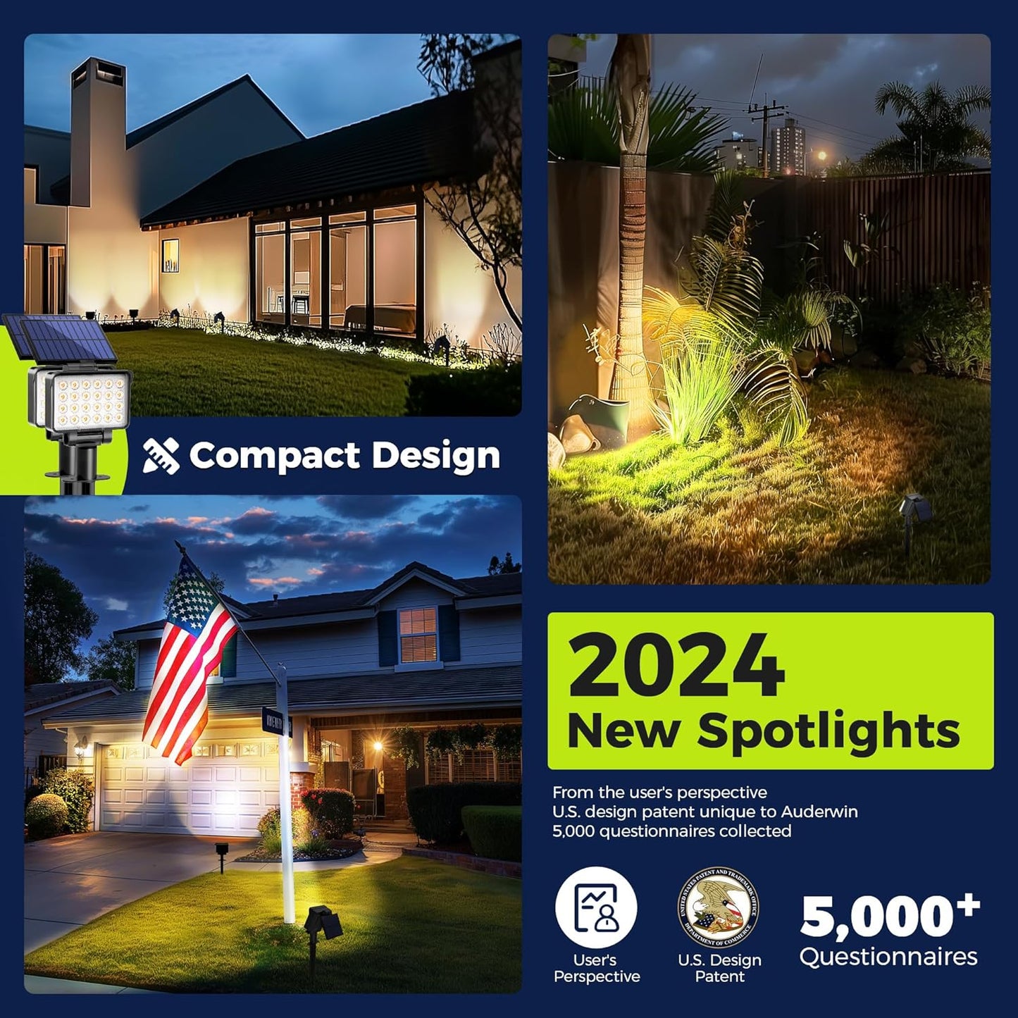 Solar Spot Lights Outdoor Waterproof for Flag, Tree, House, Garden, Yard, Landscape Spotlights for Accent Uplighting Halloween Christmas Decorations-1 Pack