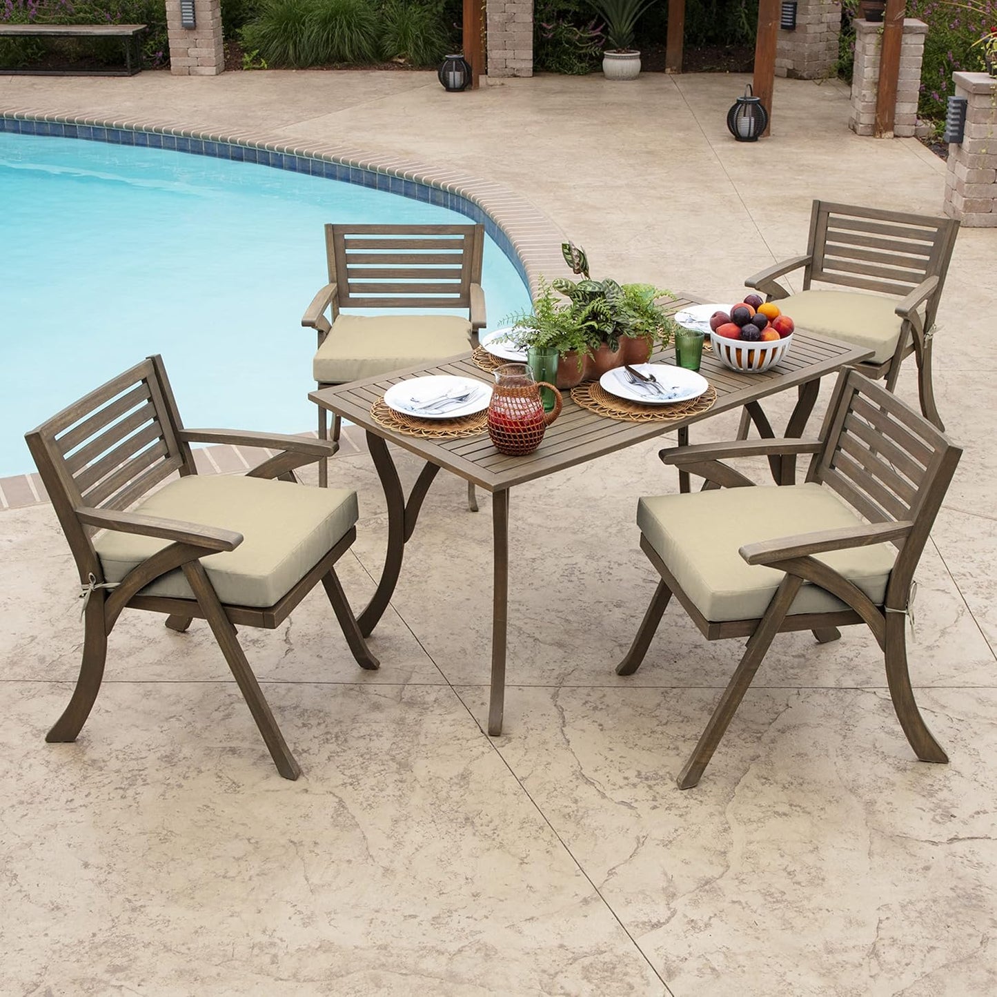 Arden Selections Outdoor Seat Cushion, 19 x 19, Rain-Proof, Fade Resistant 19 x 19, Tan Leala (Pack of 4)