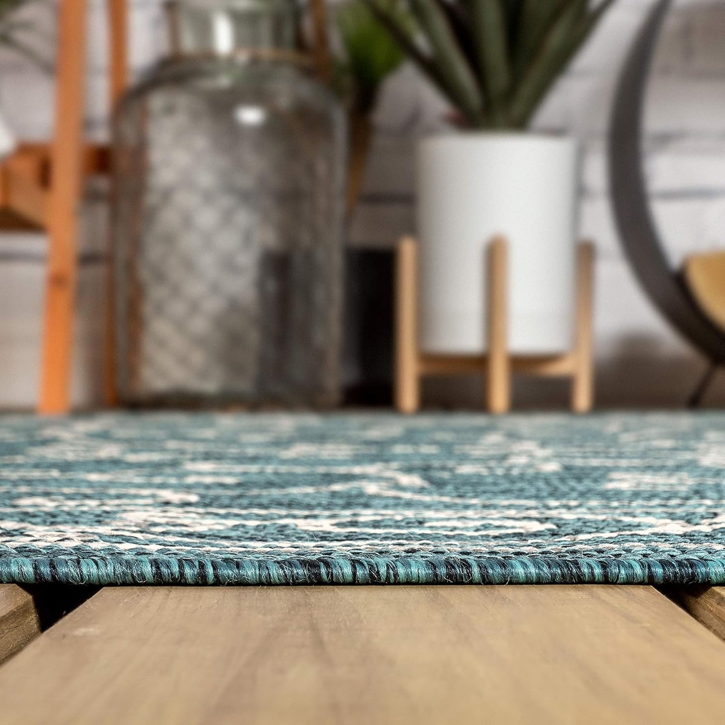 JONATHAN Y SMB106F-5TGN Charleston Vintage Filigree Textured Weave Teal/Gray 5' Octagon Indoor/Outdoor Area Rug, Non-Shedding, Stain Resistant,Fade Resistant, Easy-Cleaning for Backyard Patio, Porch