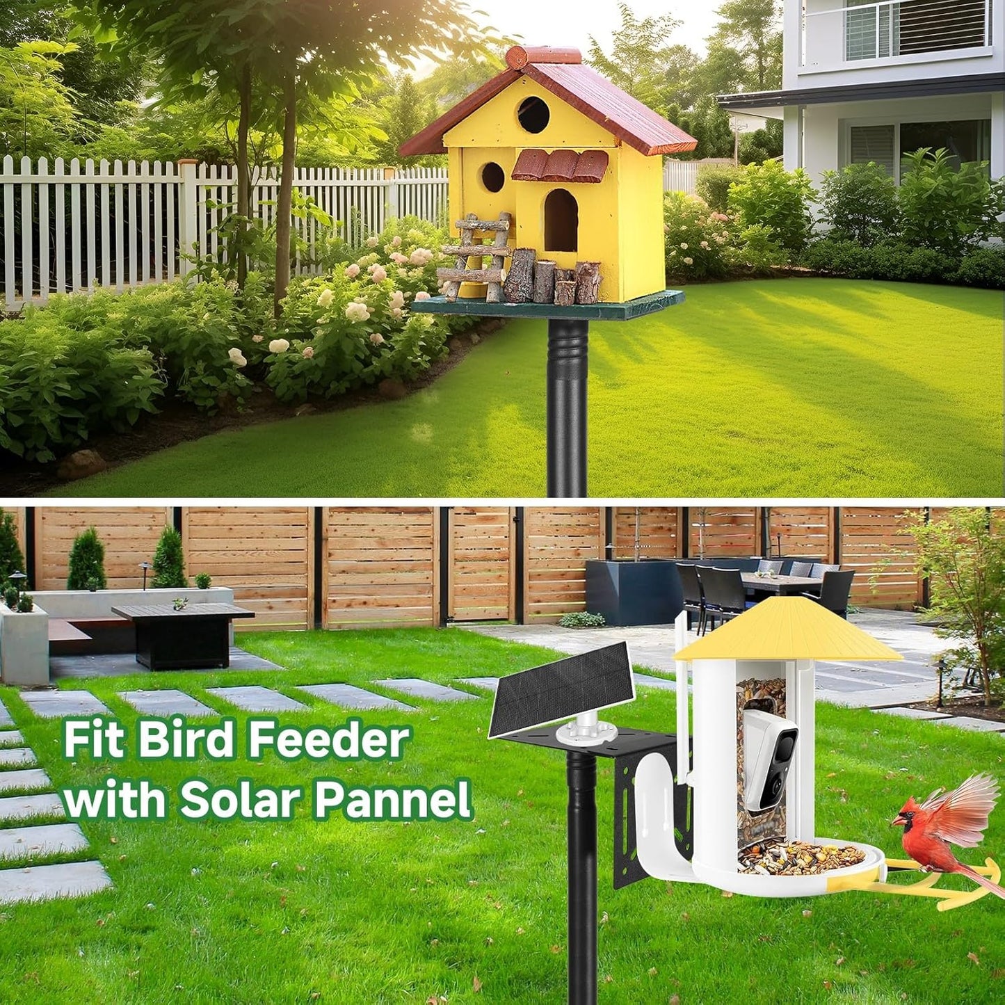 79In Smart Bird Feeder Pole Mount Kit,Adjustable Bird House Pole for Outdoors Heavy Duty, Metal Birdhouse Stand for Outside Multiple Mounting Option(Black Finish)