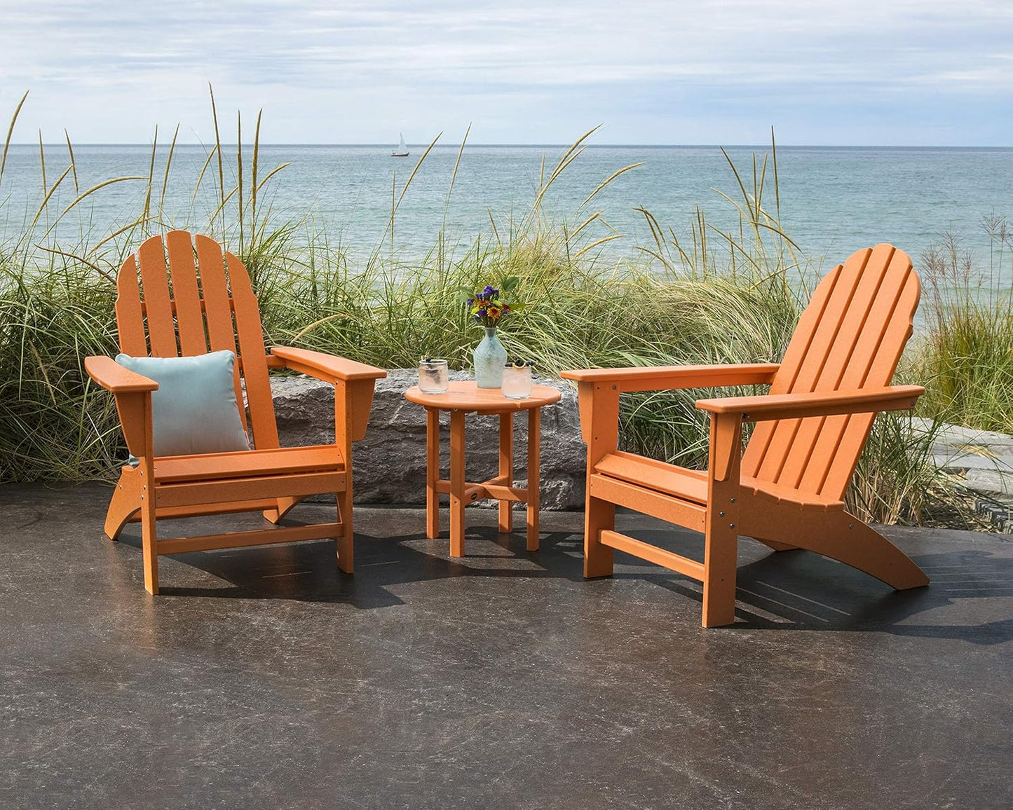 Polywood Vineyard Adirondack Chair, Outdoor Patio Furniture, All-Weather Composite, Pool Deck Garden Chair, Made in USA, Slate Grey