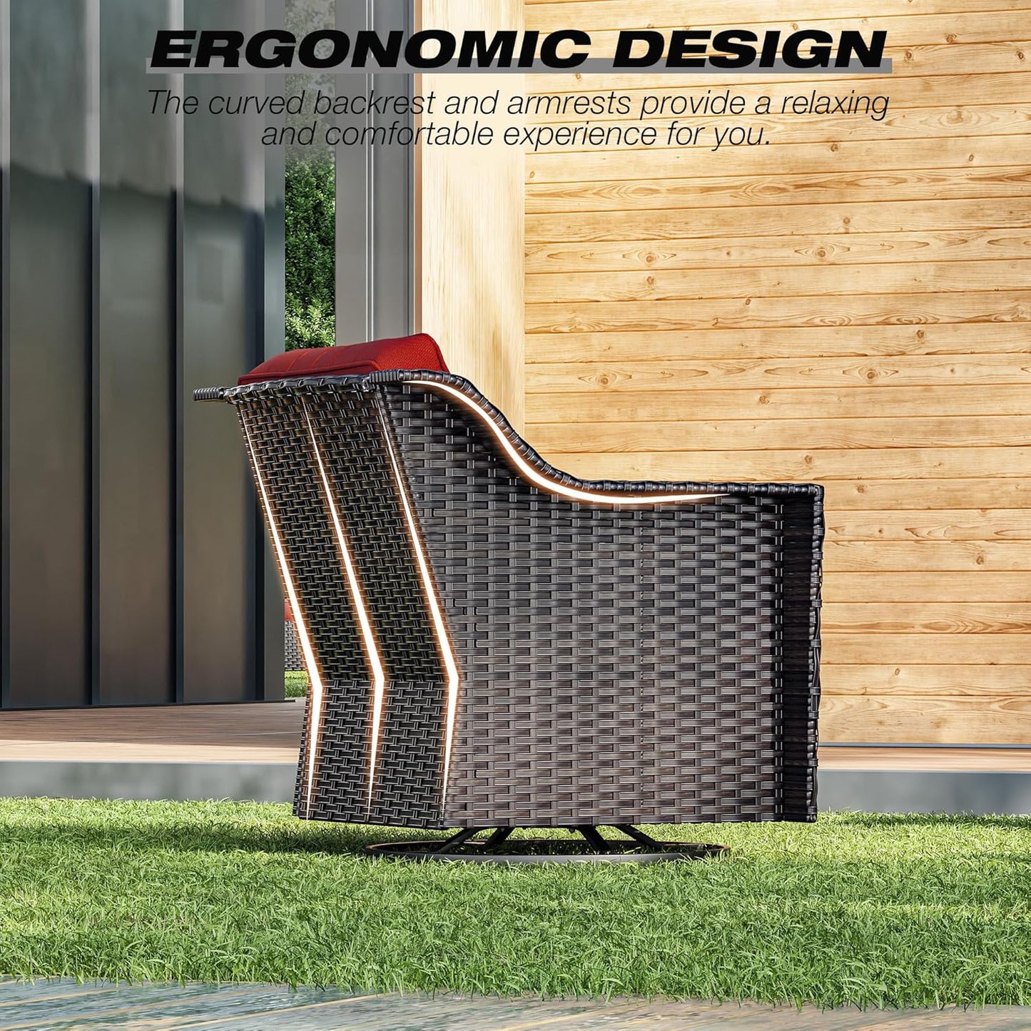 Joyside Wicker Patio Furniture Sets, 3 Pieces Upgraded Large Size Outdoor Furniture with 2 Patio Swivel Chairs and 1 Side Table, Thick Cushions, Wide Armrest