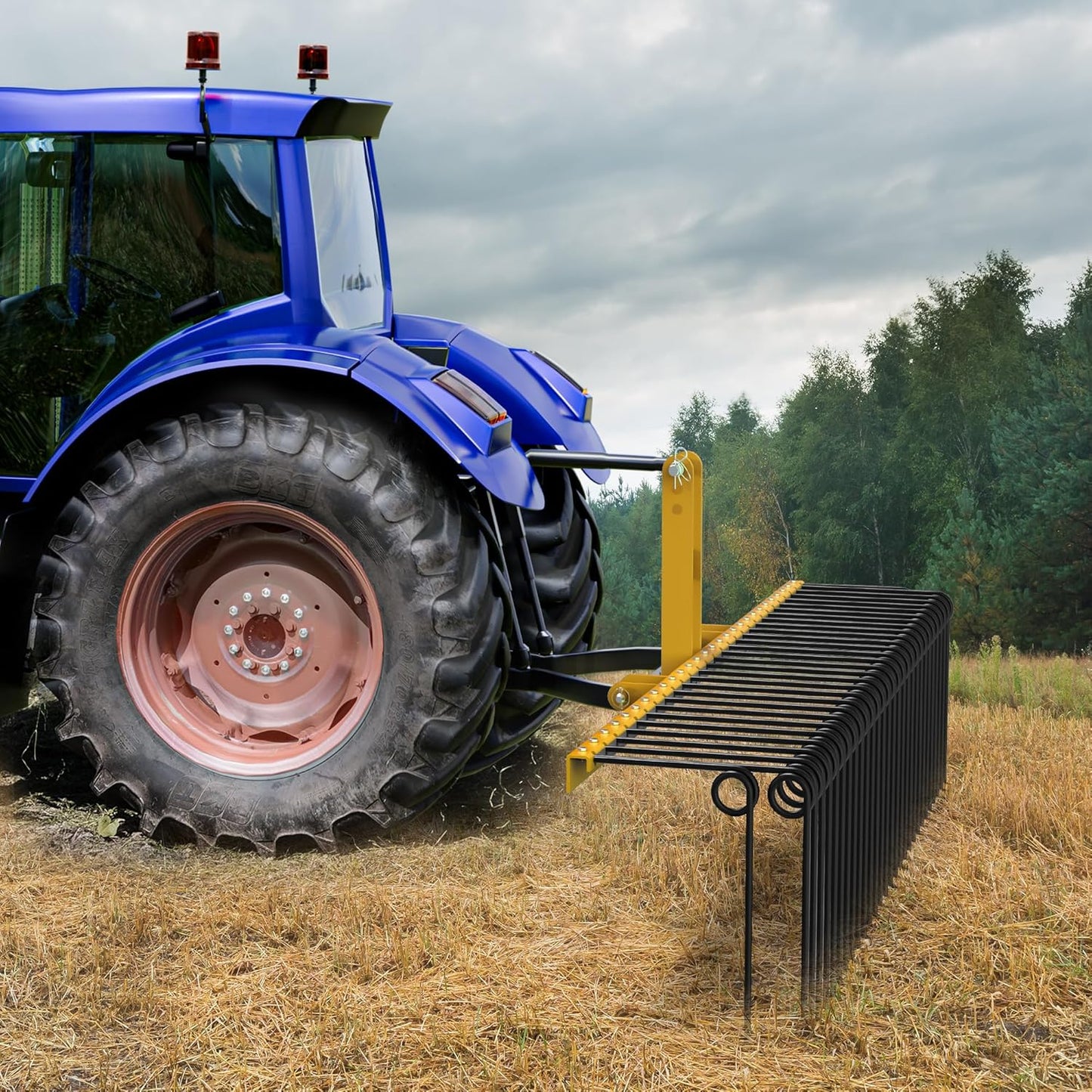 YITAMOTOR 72" Durable Powder Coated Steel Pine Straw Rake Steel Spring Landscape Rake Attaches to Cat-0 Cat-1,3 Point Hitch for Tractor, Yellow Black